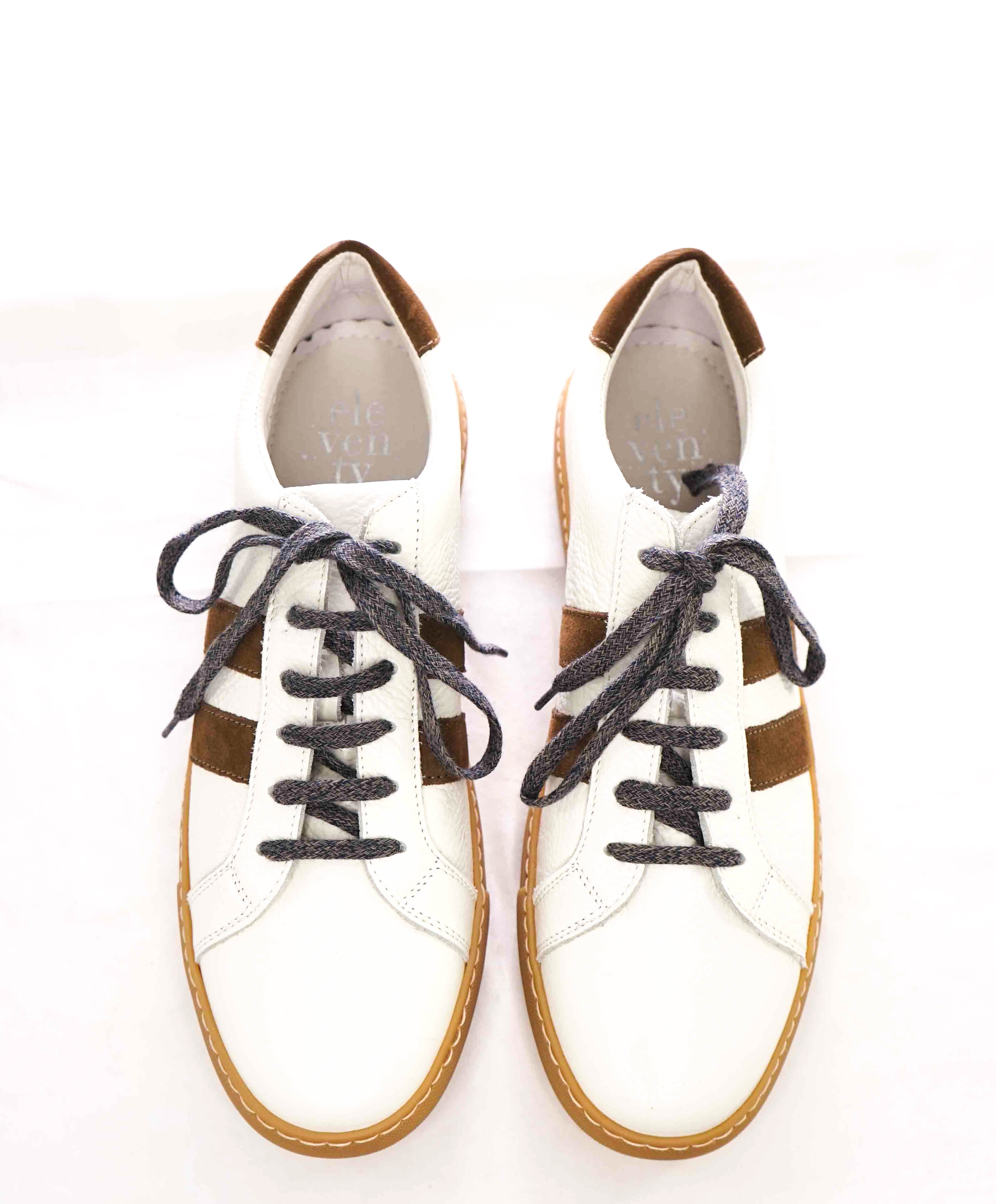 $395 ELEVENTY - Pebbled Leather Brown Suede Stripe Sneaker - 10 US (43EU)