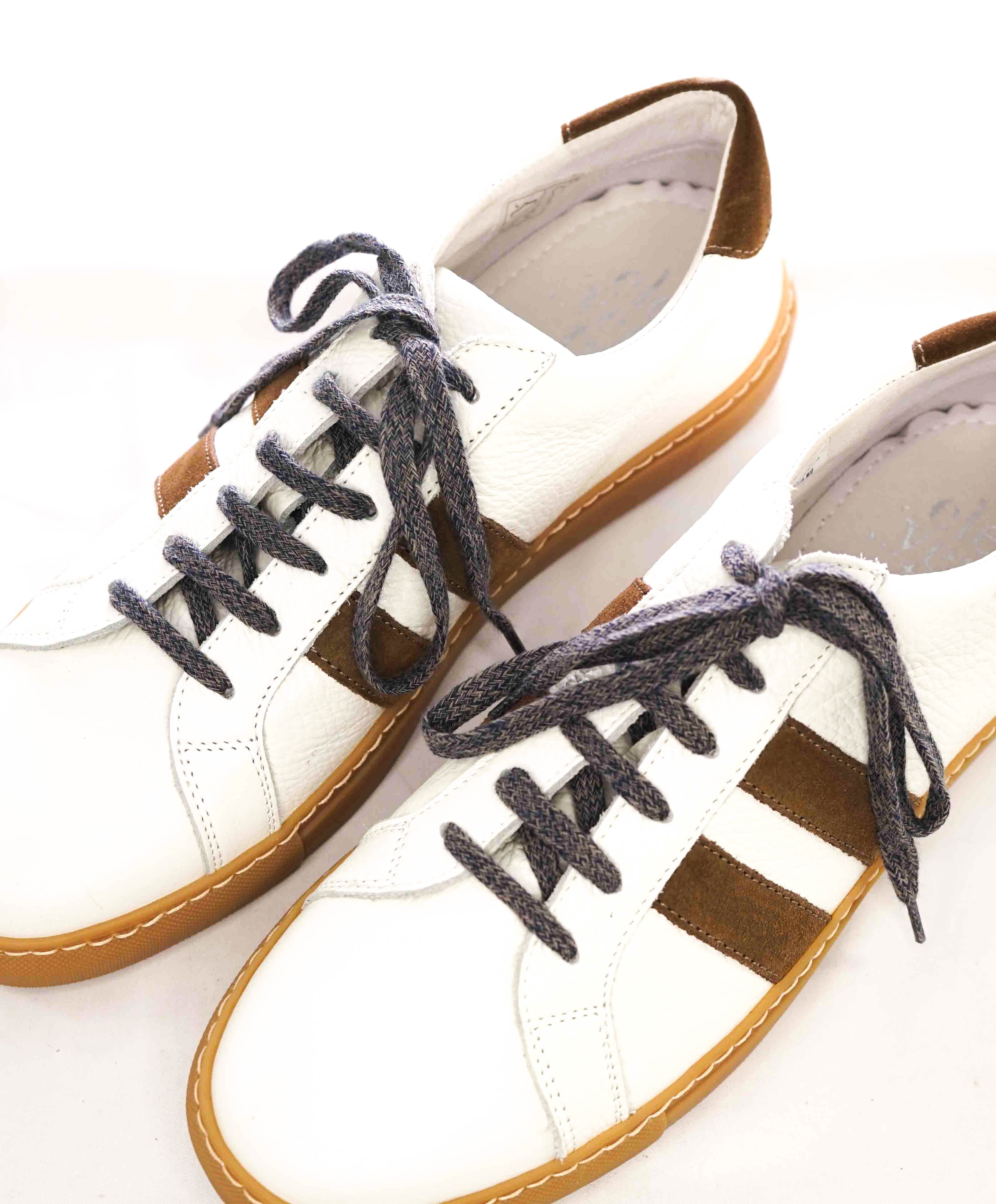 $395 ELEVENTY - Pebbled Leather Brown Suede Stripe Sneaker - 10 US (43EU)