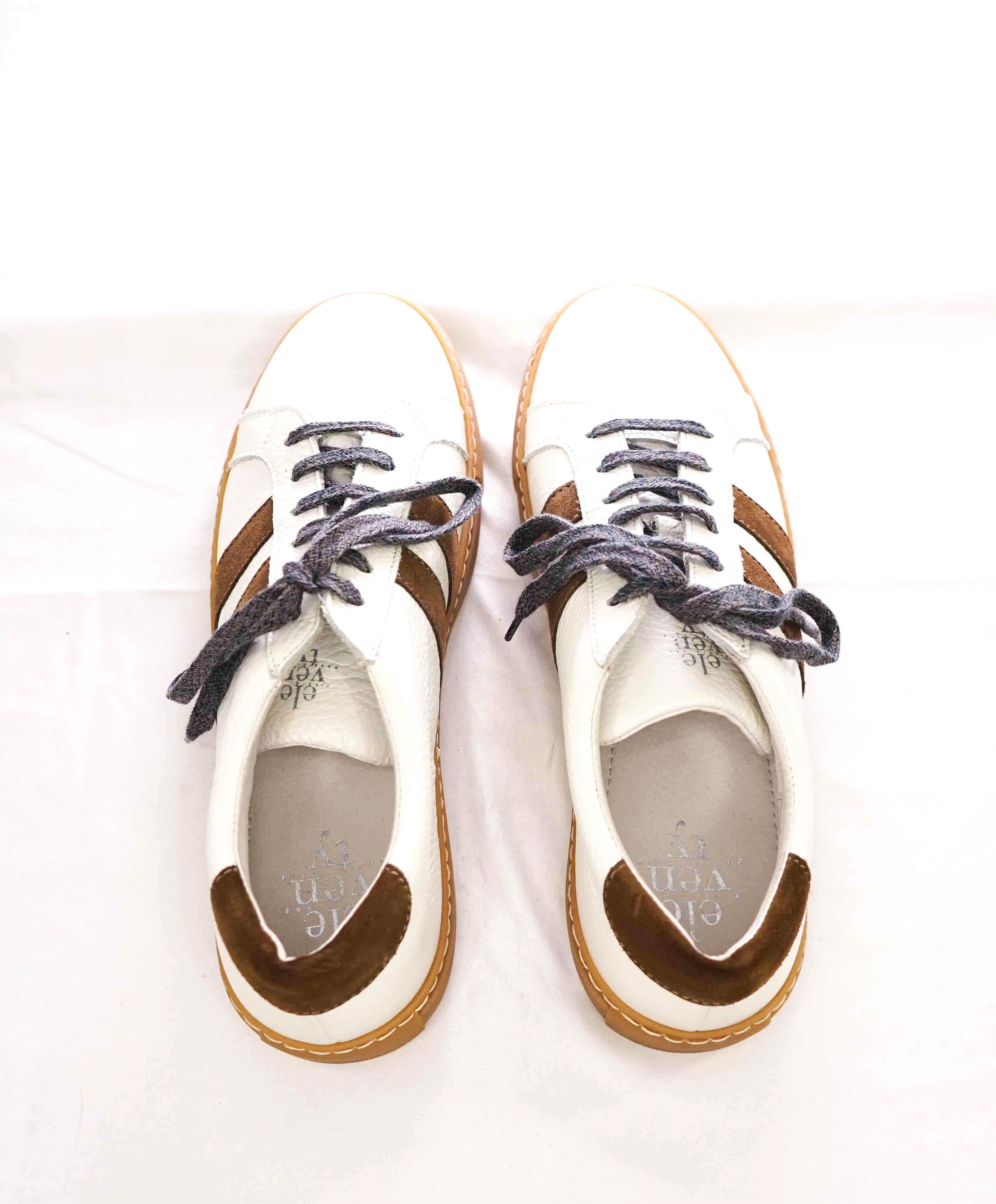 $395 ELEVENTY - Pebbled Leather Brown Suede Stripe Sneaker - 10 US (43EU)