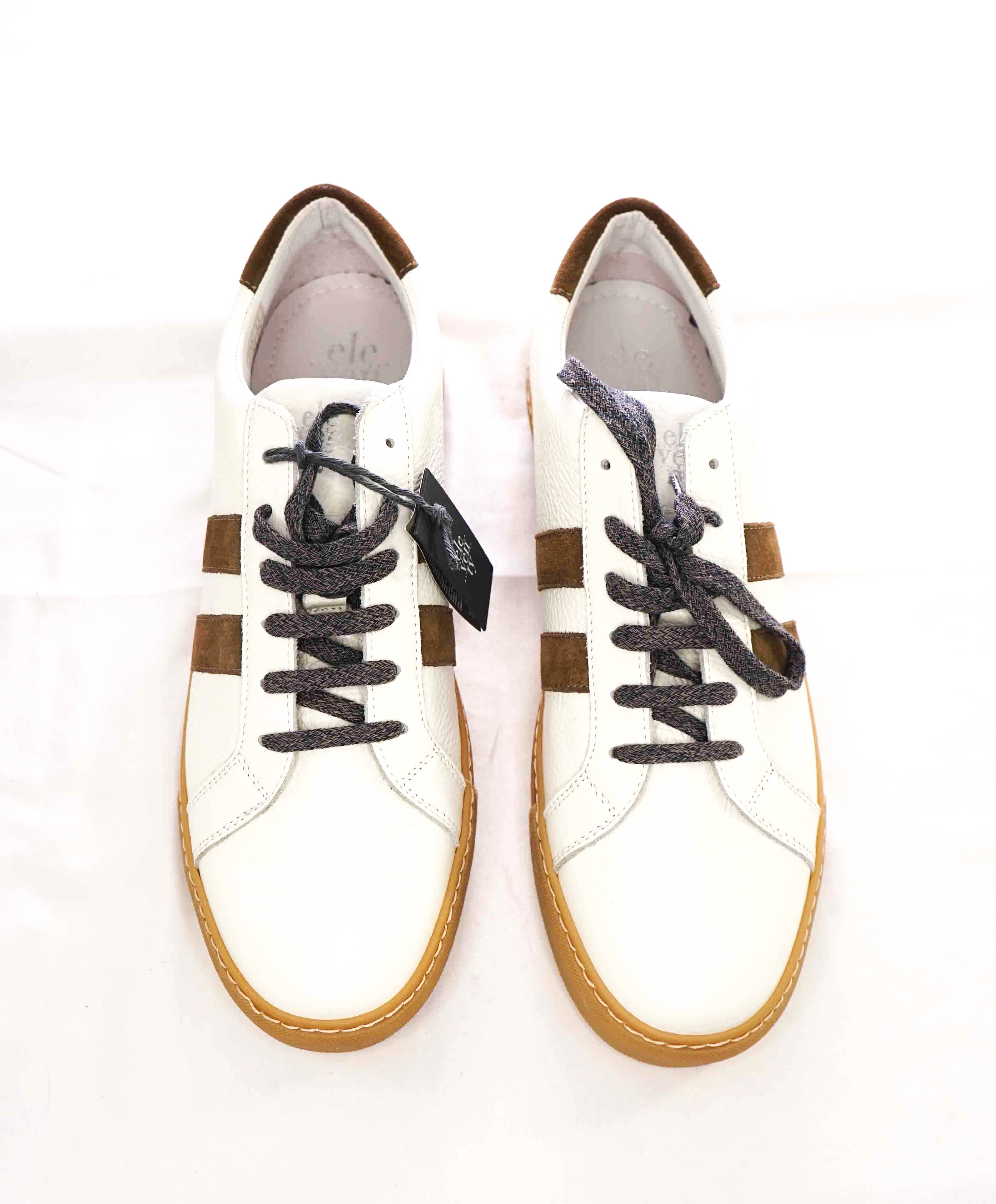 $395 ELEVENTY - Pebbled Leather Brown Suede Stripe Sneaker - 12 US (45EU)