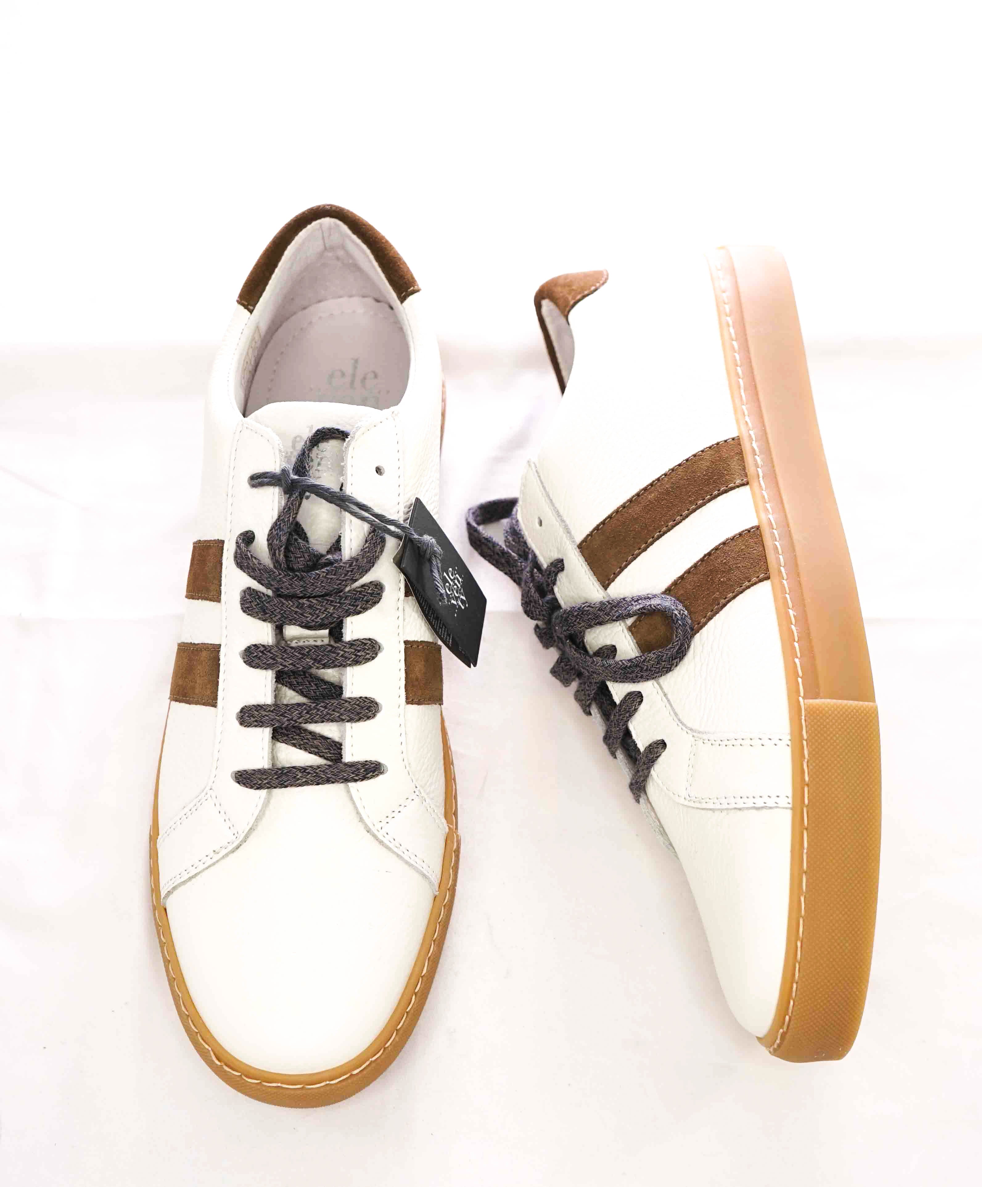 $395 ELEVENTY - Pebbled Leather Brown Suede Stripe Sneaker - 12 US (45EU)