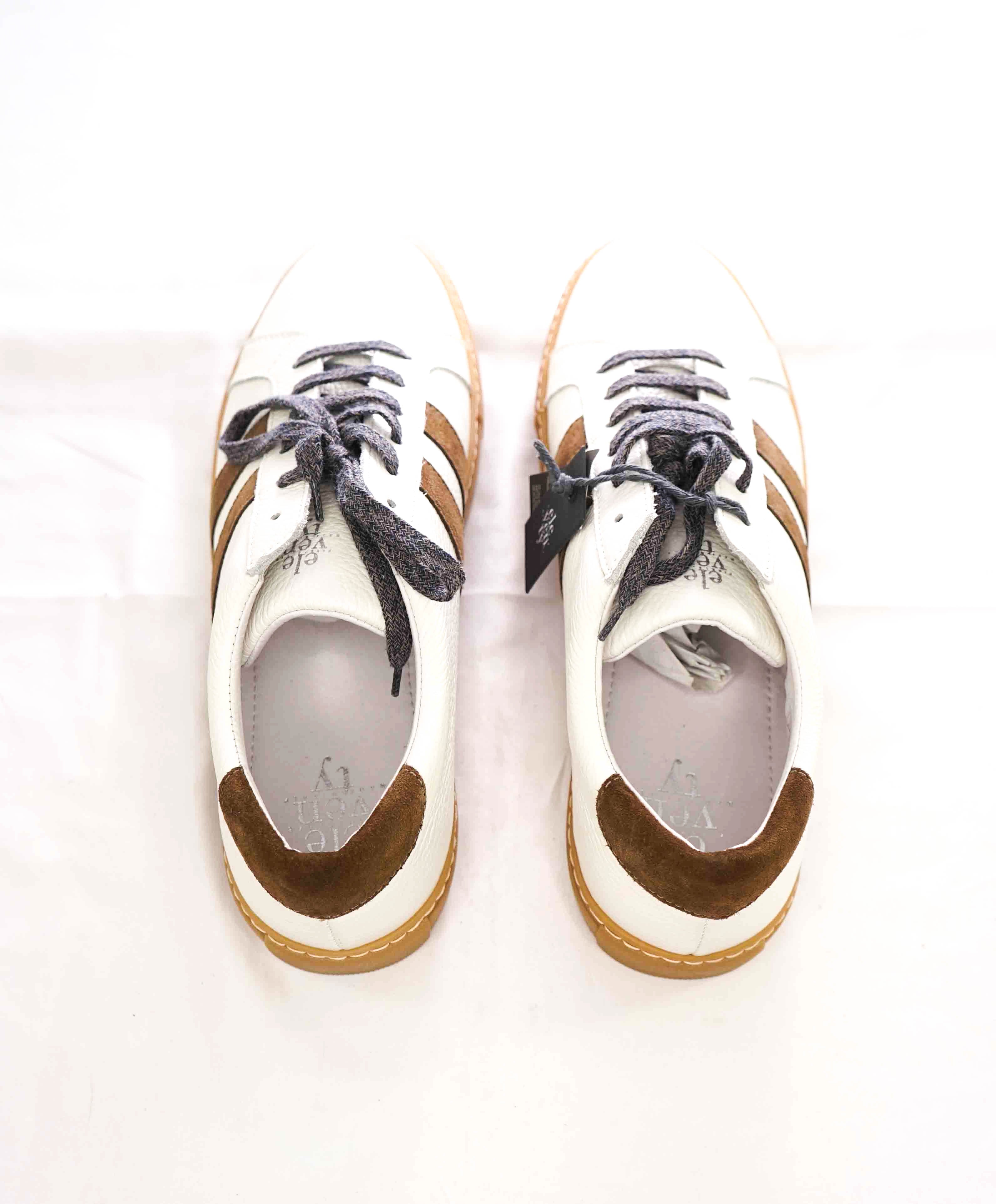 $395 ELEVENTY - Pebbled Leather Brown Suede Stripe Sneaker - 12 US (45EU)