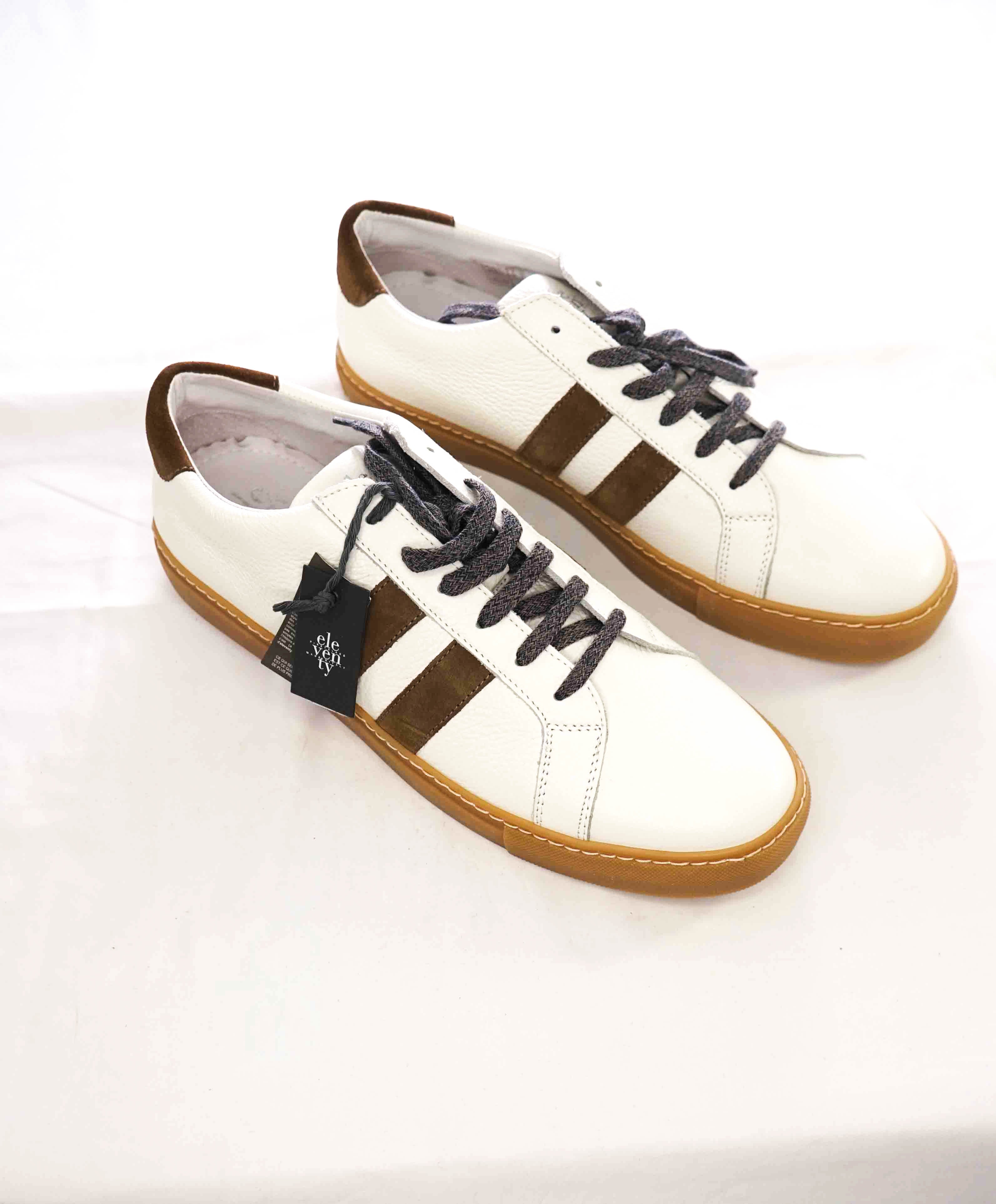 $395 ELEVENTY - Pebbled Leather Brown Suede Stripe Sneaker - 12 US (45EU)