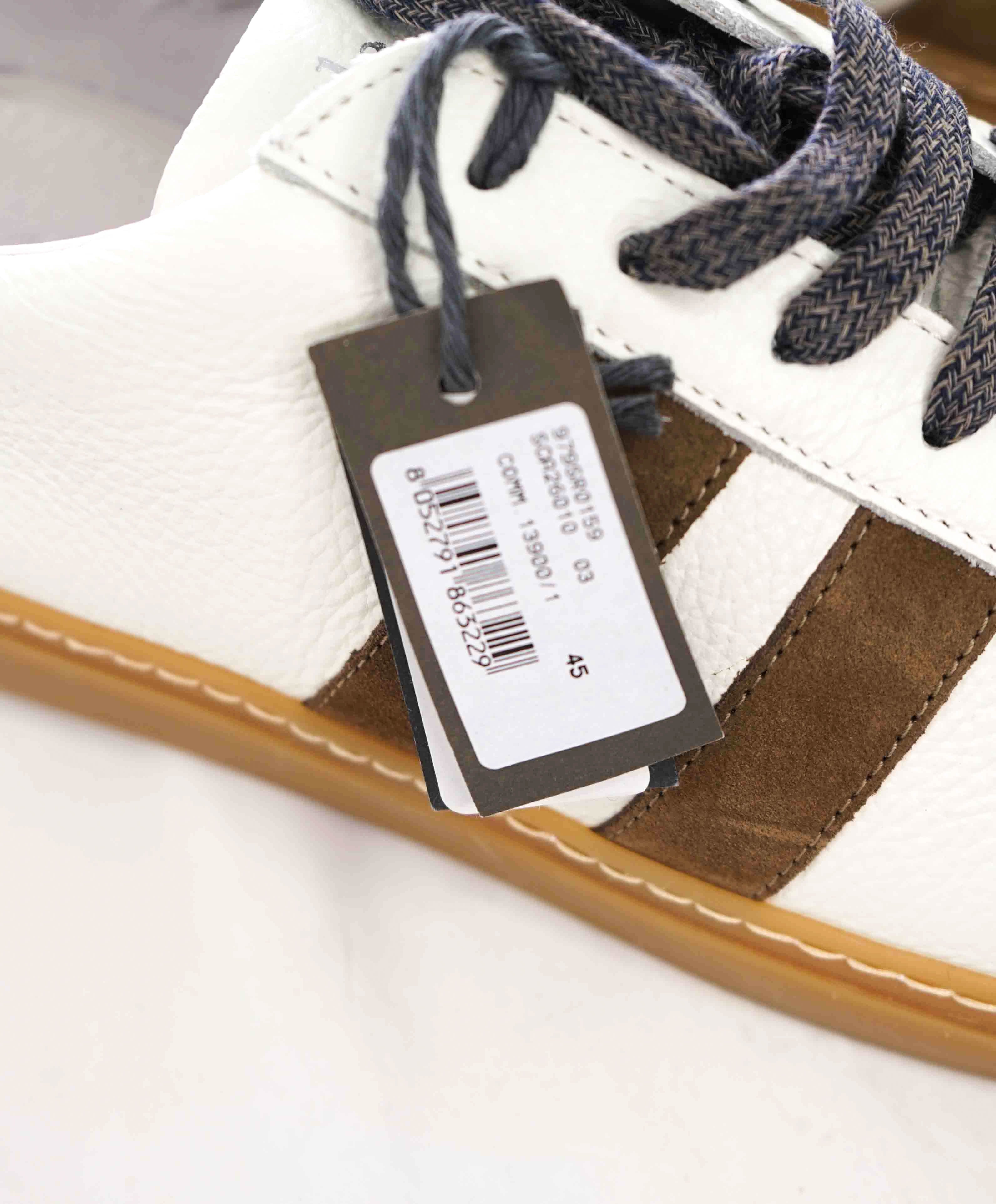 $395 ELEVENTY - Pebbled Leather Brown Suede Stripe Sneaker - 12 US (45EU)