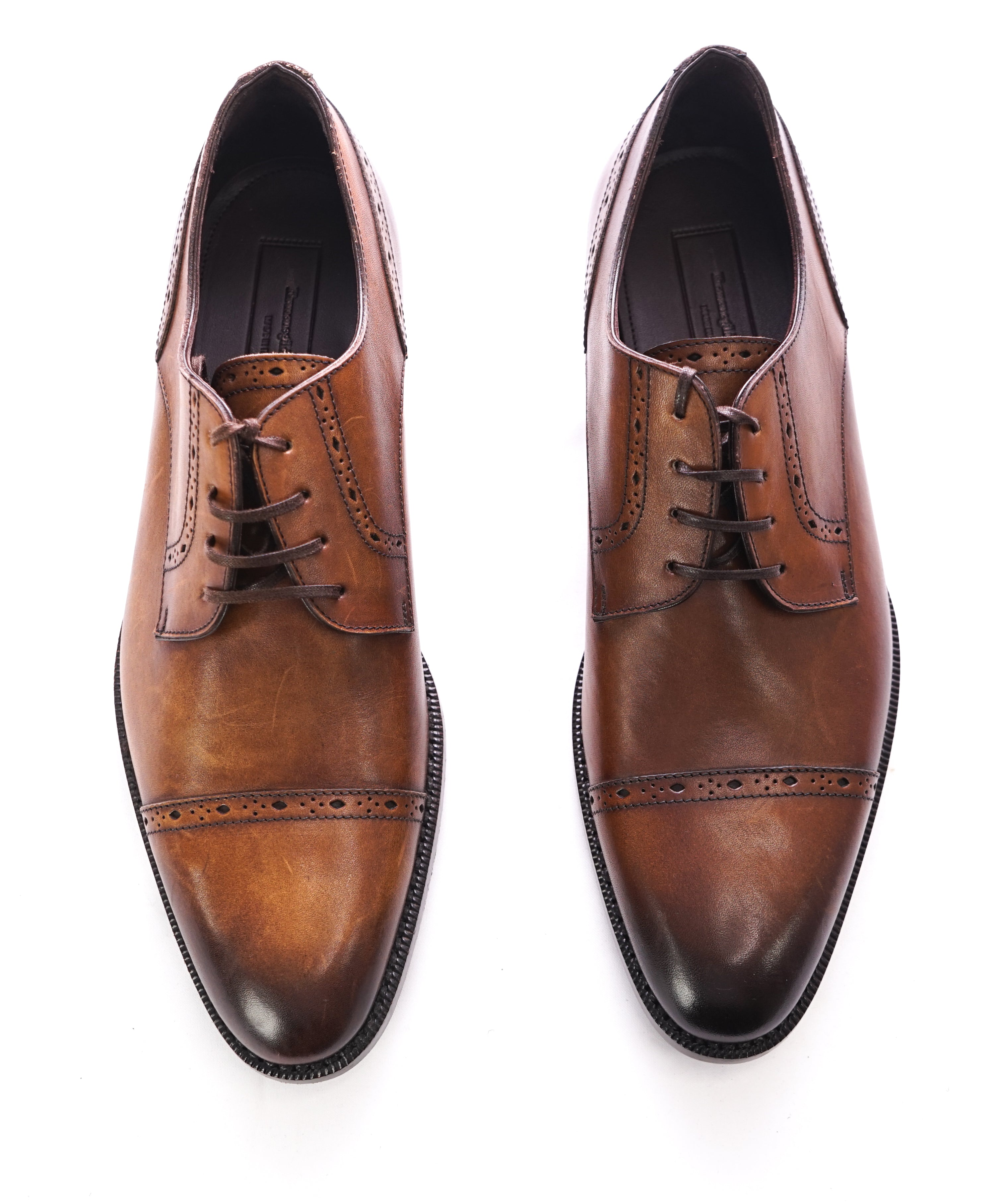 ERMENEGILDO ZEGNA - Brown Diamond Brogue Cap Toe Oxfords - 8.5