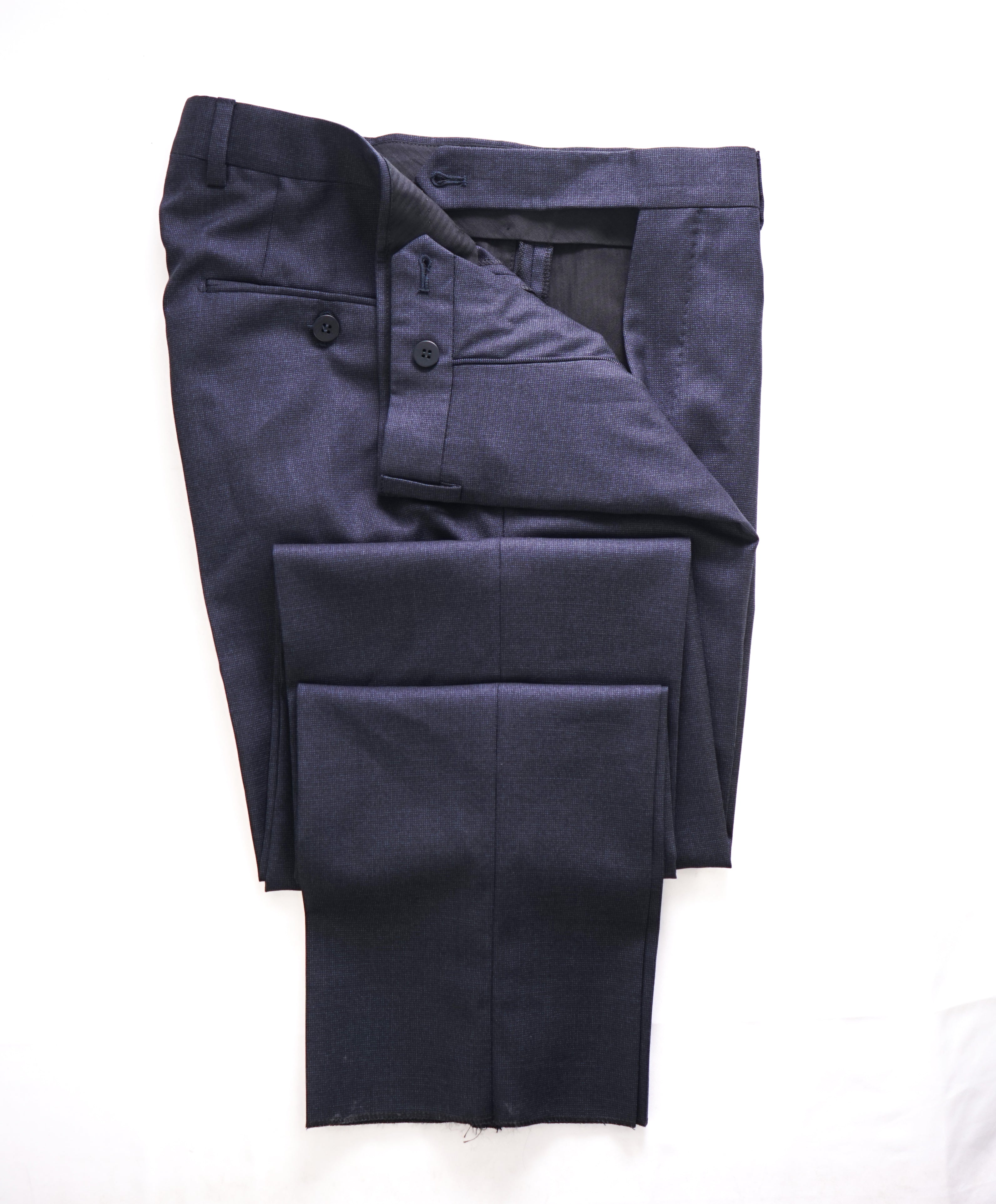 EIDOS - Elongated Waist Tab BLUE PINDOT Wool Dress Pants - 31W