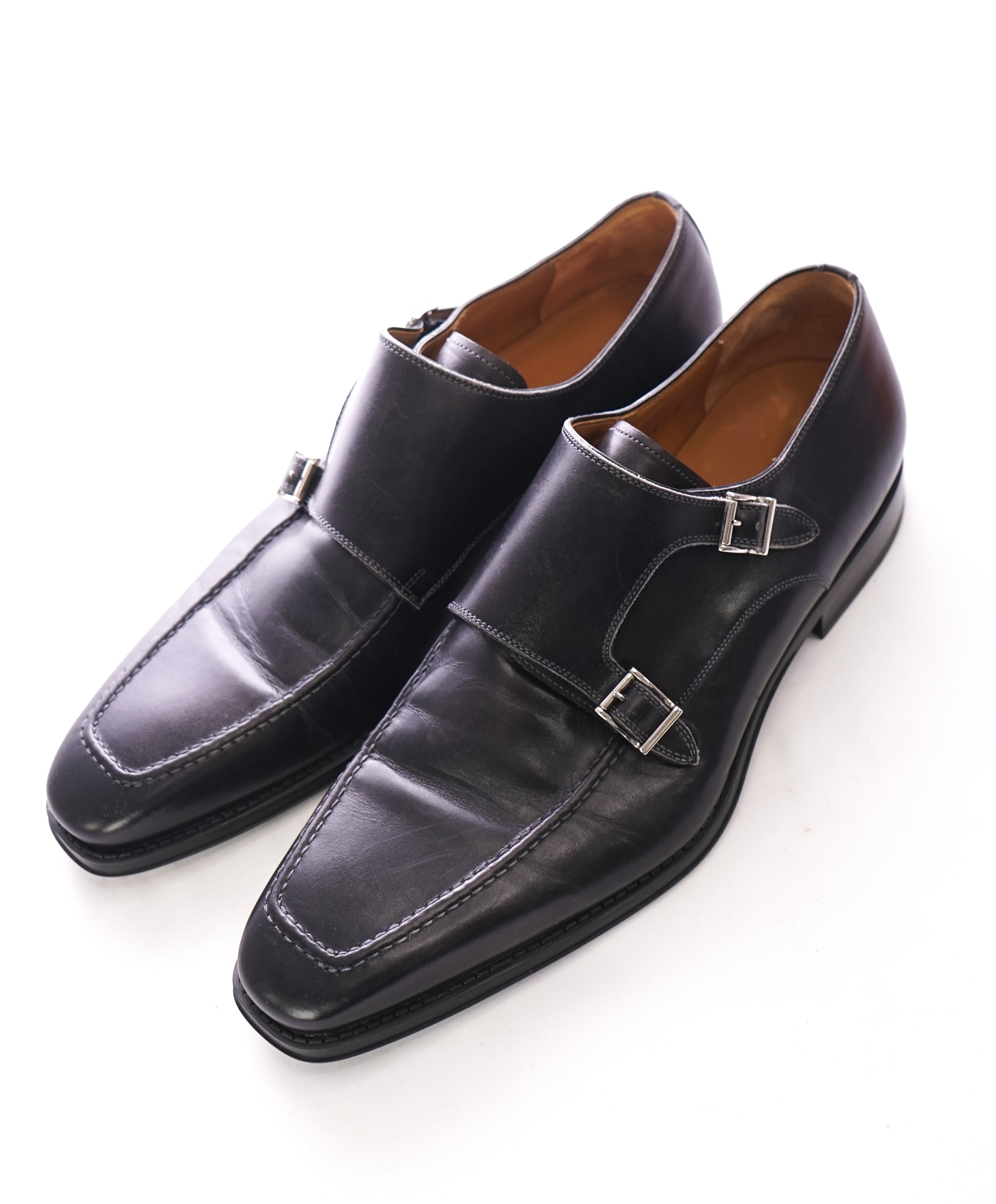 MAGNANNI - Double Monk Strap Loafers Black Durable Rubber Sole - 11