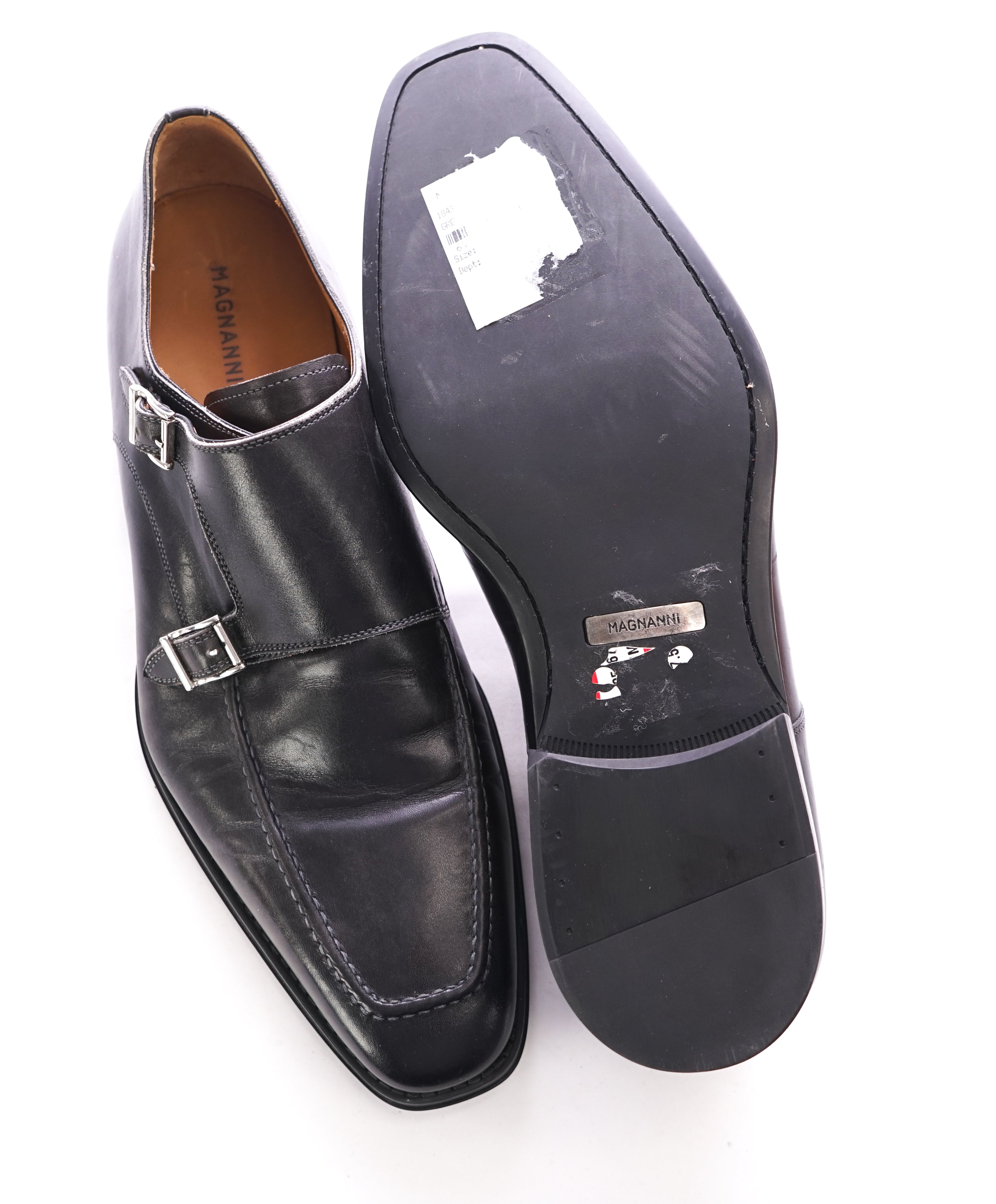 MAGNANNI - Double Monk Strap Loafers Black Durable Rubber Sole - 11