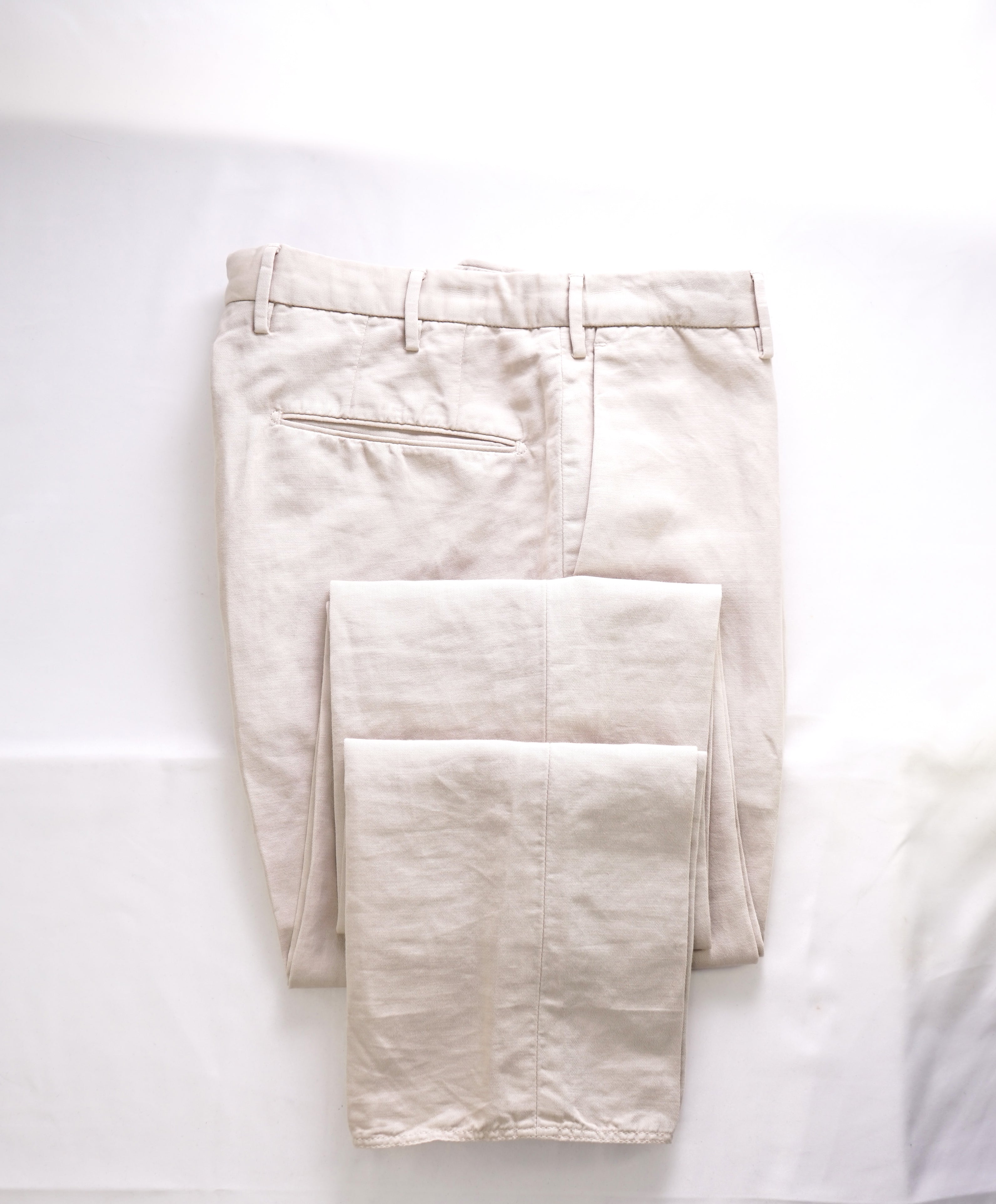 INCOTEX - LINEN/COTTON Blend Flat Front Ivory Cream Chino Pants  -  31W