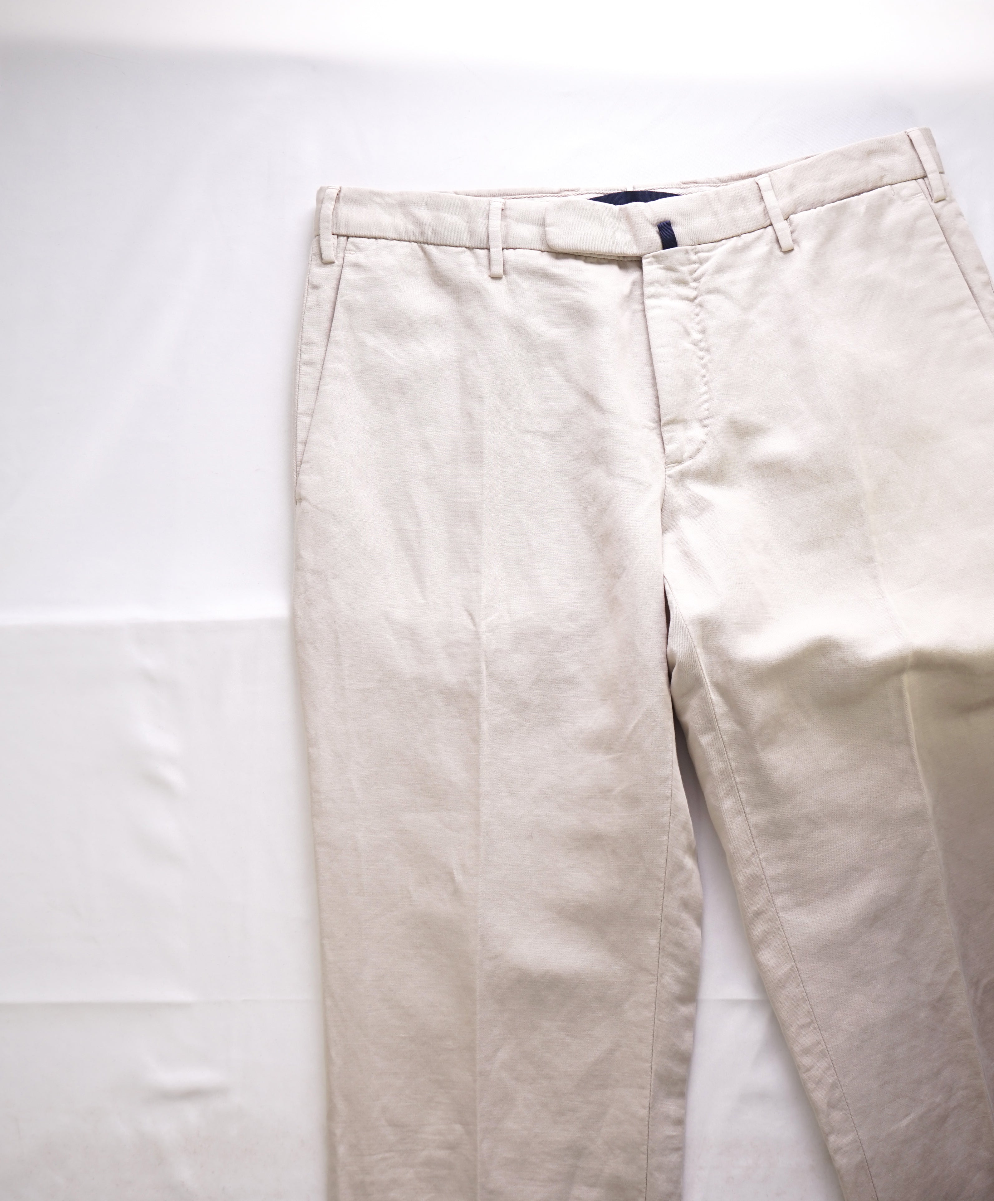 INCOTEX - LINEN/COTTON Blend Flat Front Ivory Cream Chino Pants  -  31W