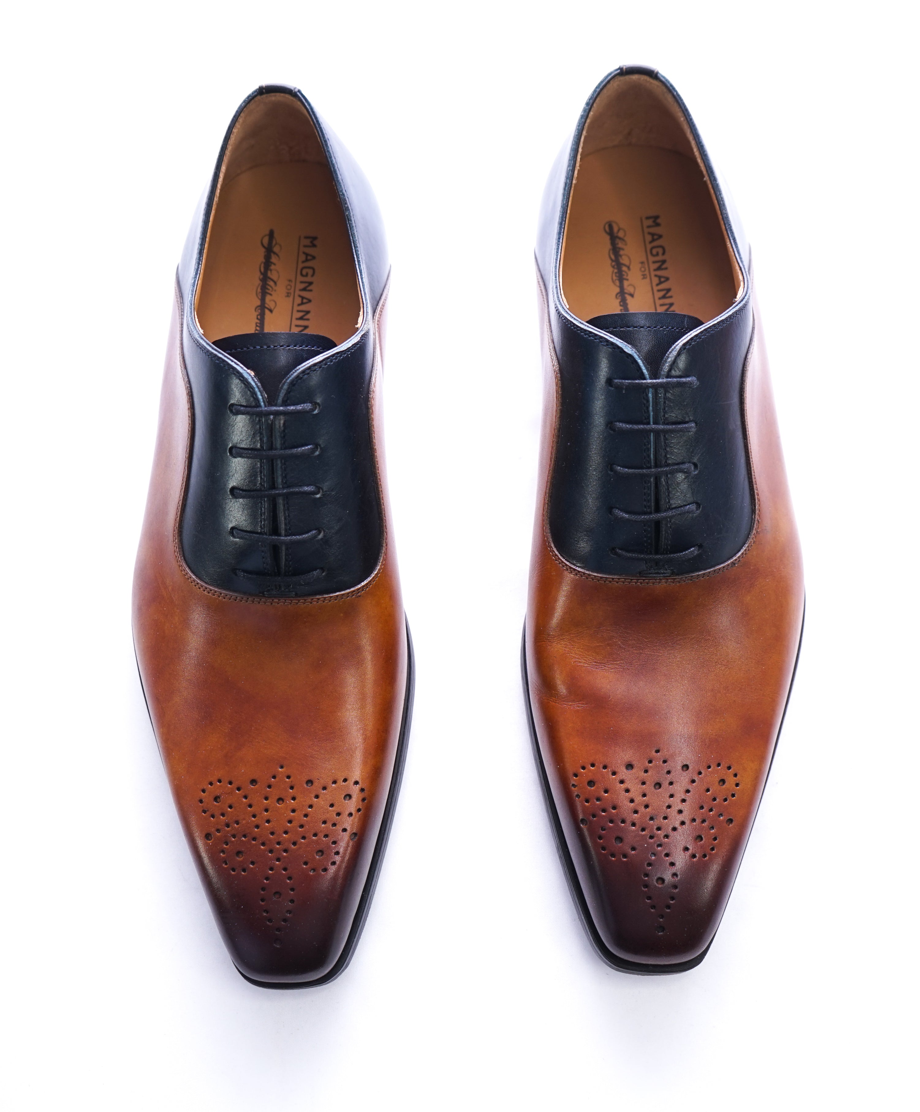 MAGNANNI - Slim Silhouette Detailed Brown & Navy Bi-Color Oxfords -  8