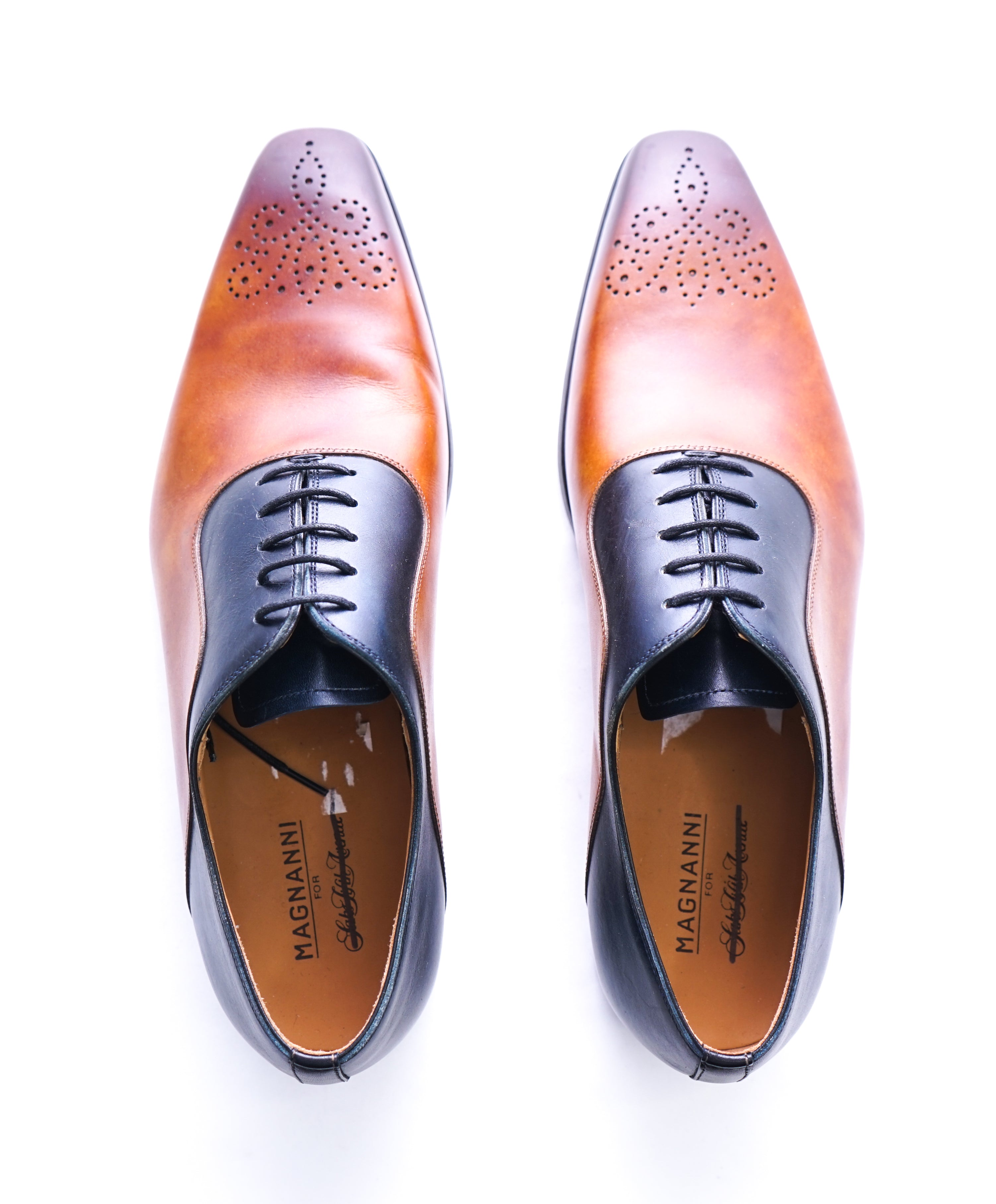 MAGNANNI - Slim Silhouette Detailed Brown & Navy Bi-Color Oxfords -  8