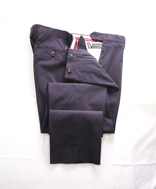 SALVATORE FERRAGAMO - LEATHER LOGO Cotton/Elast Navy Chino Pants - 38W (56EU)