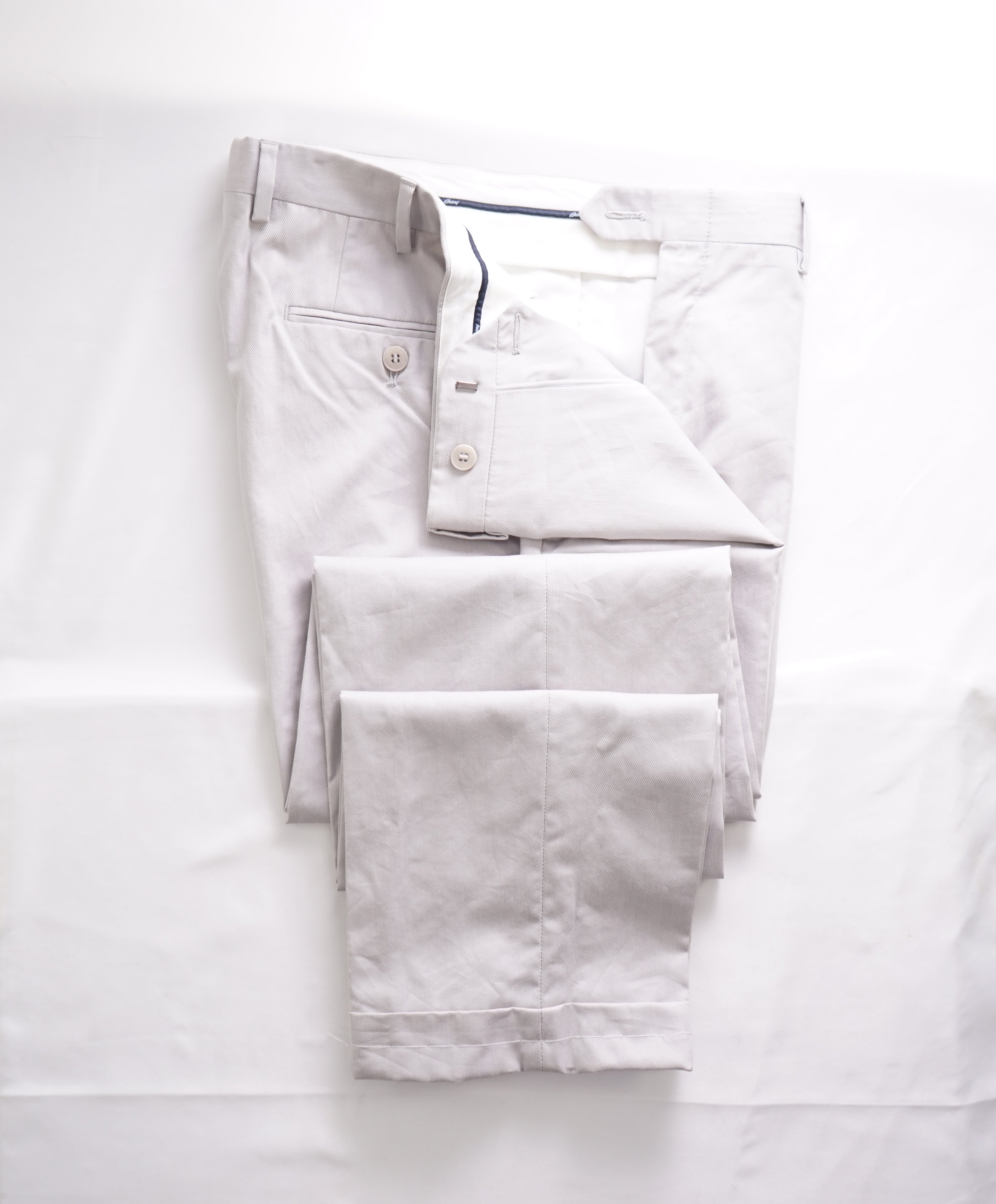 BRIONI -"MEGEVE" COTTON SILK Blend LOGO Light Gray/White Pants - 33W (50EU)