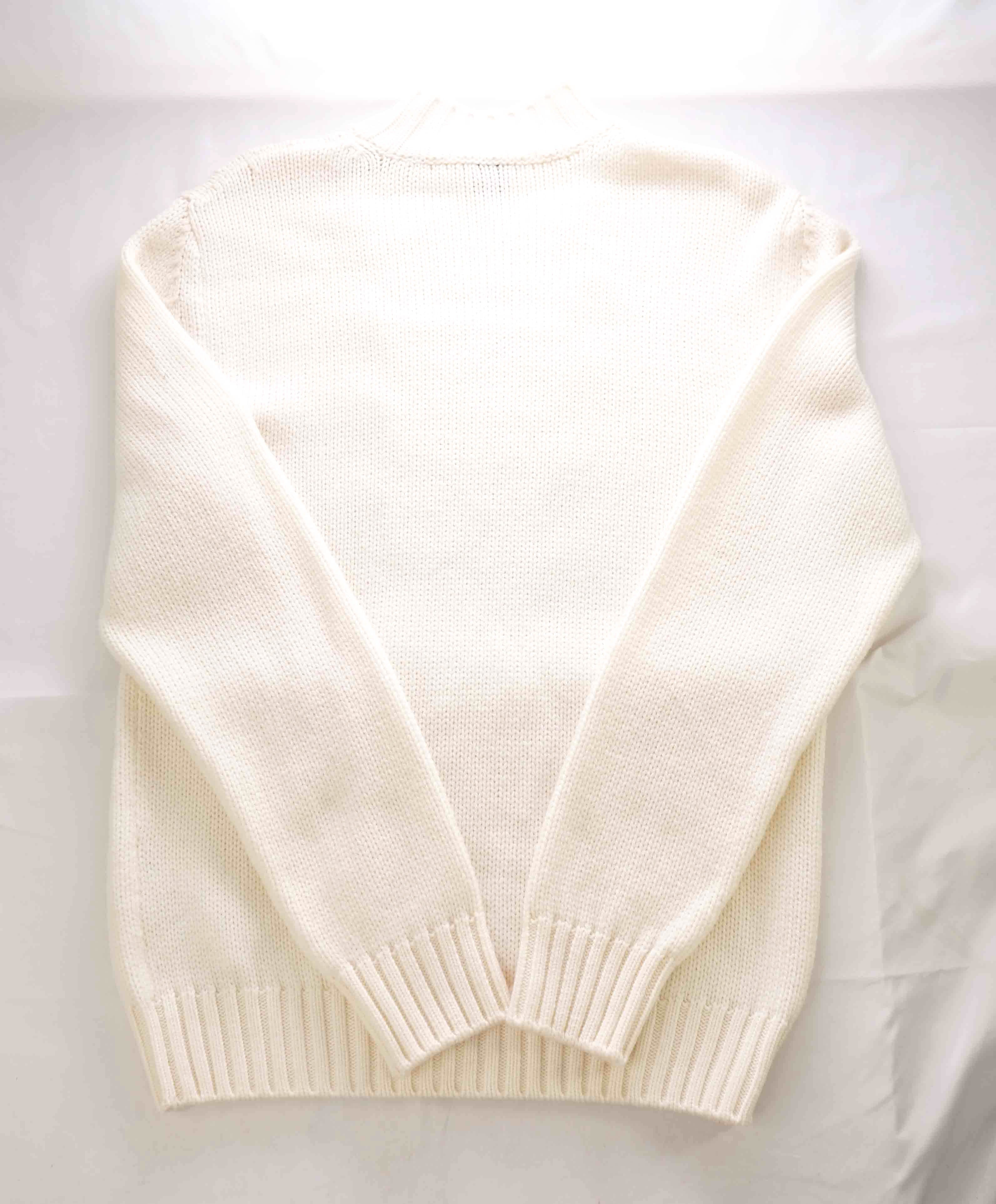 $695 ELEVENTY - Cable Knit Mock Neck Ivory Pure Wool Sweater - M