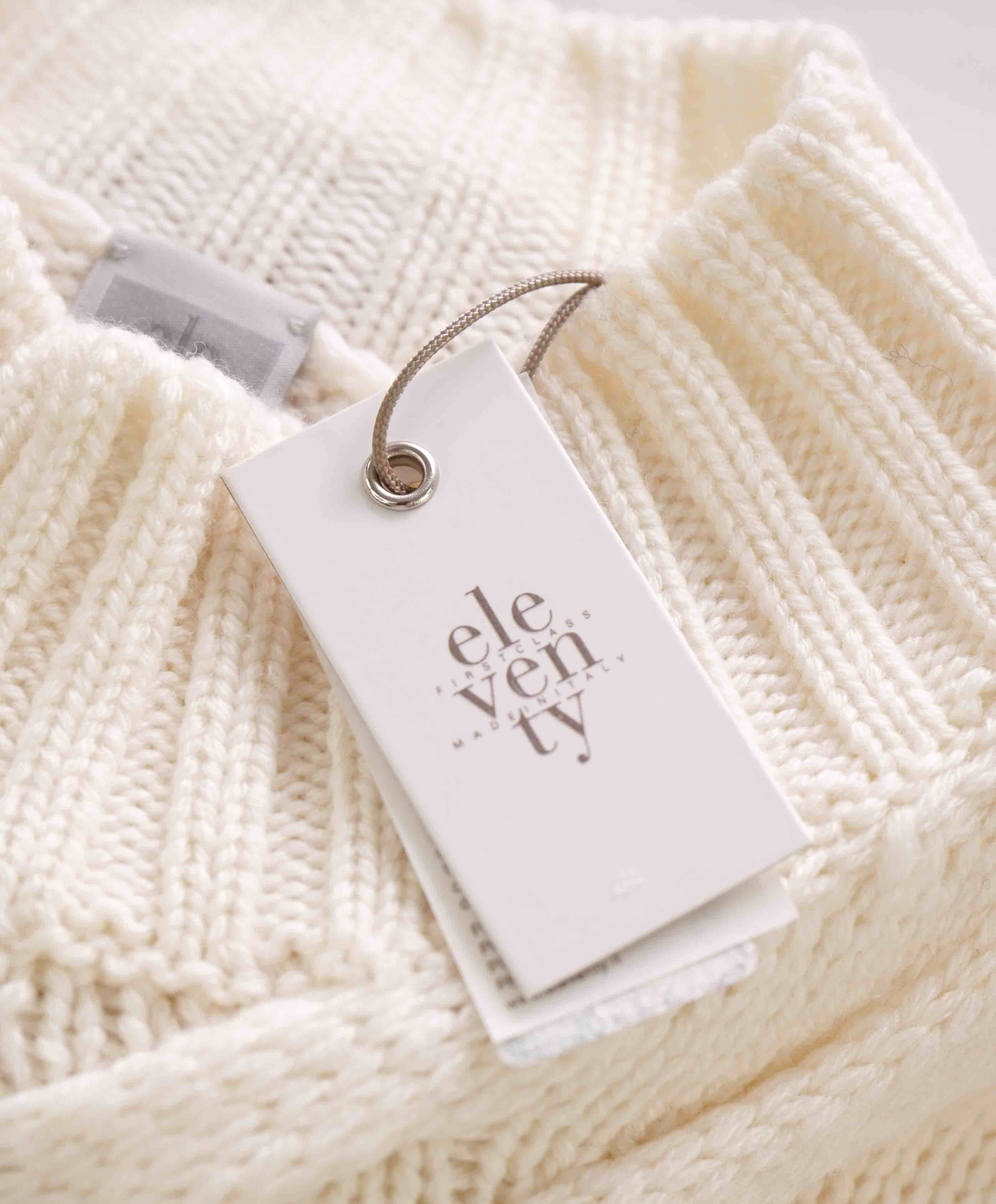 $695 ELEVENTY - Cable Knit Mock Neck Ivory Pure Wool Sweater - M