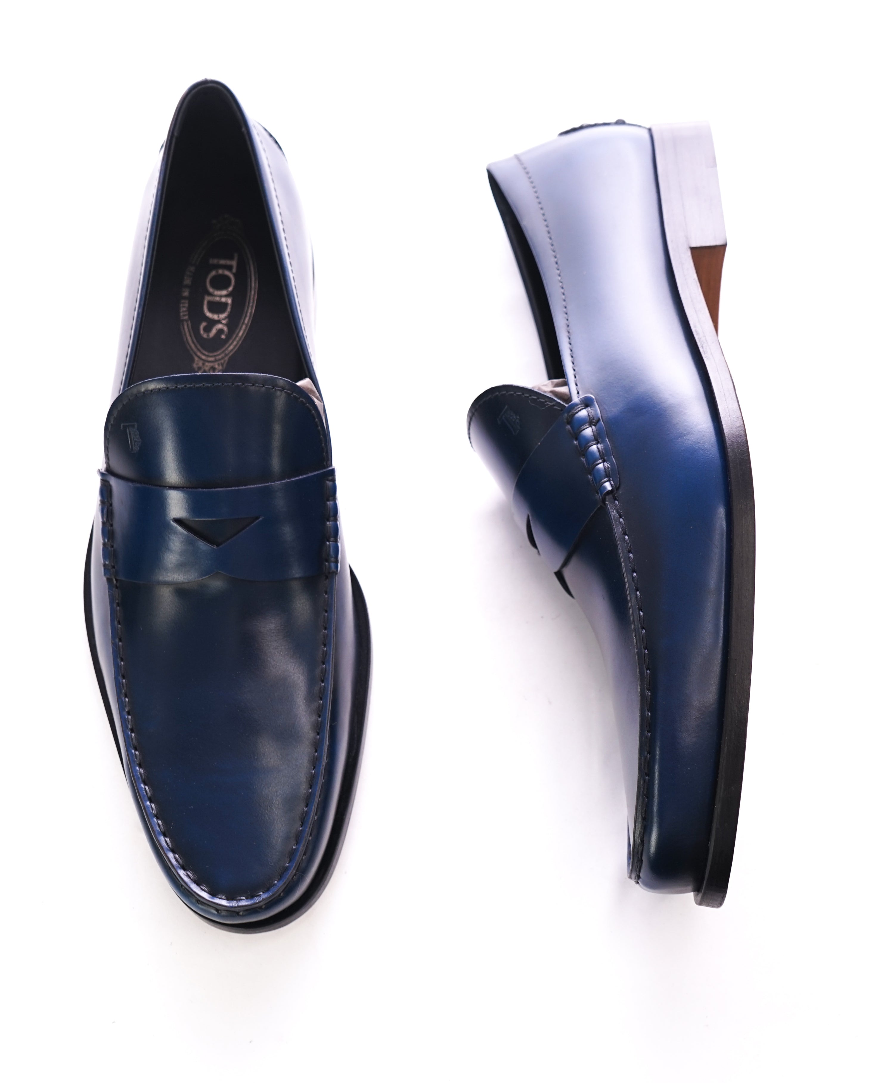 TOD’S - Blue Leather Penny Loafers “Boston Devon” Leather Sole - 12US