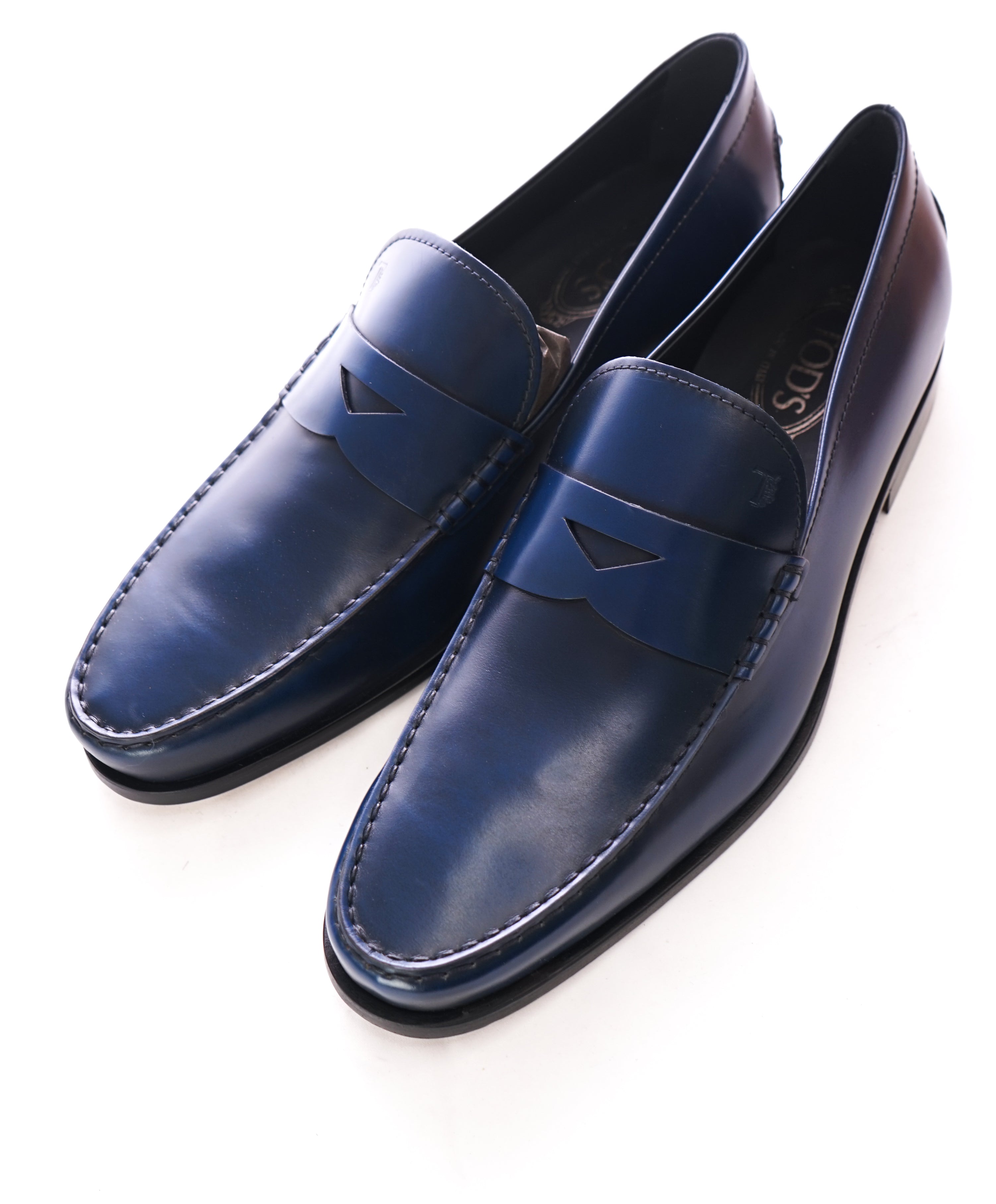 TOD’S - Blue Leather Penny Loafers “Boston Devon” Leather Sole - 12US