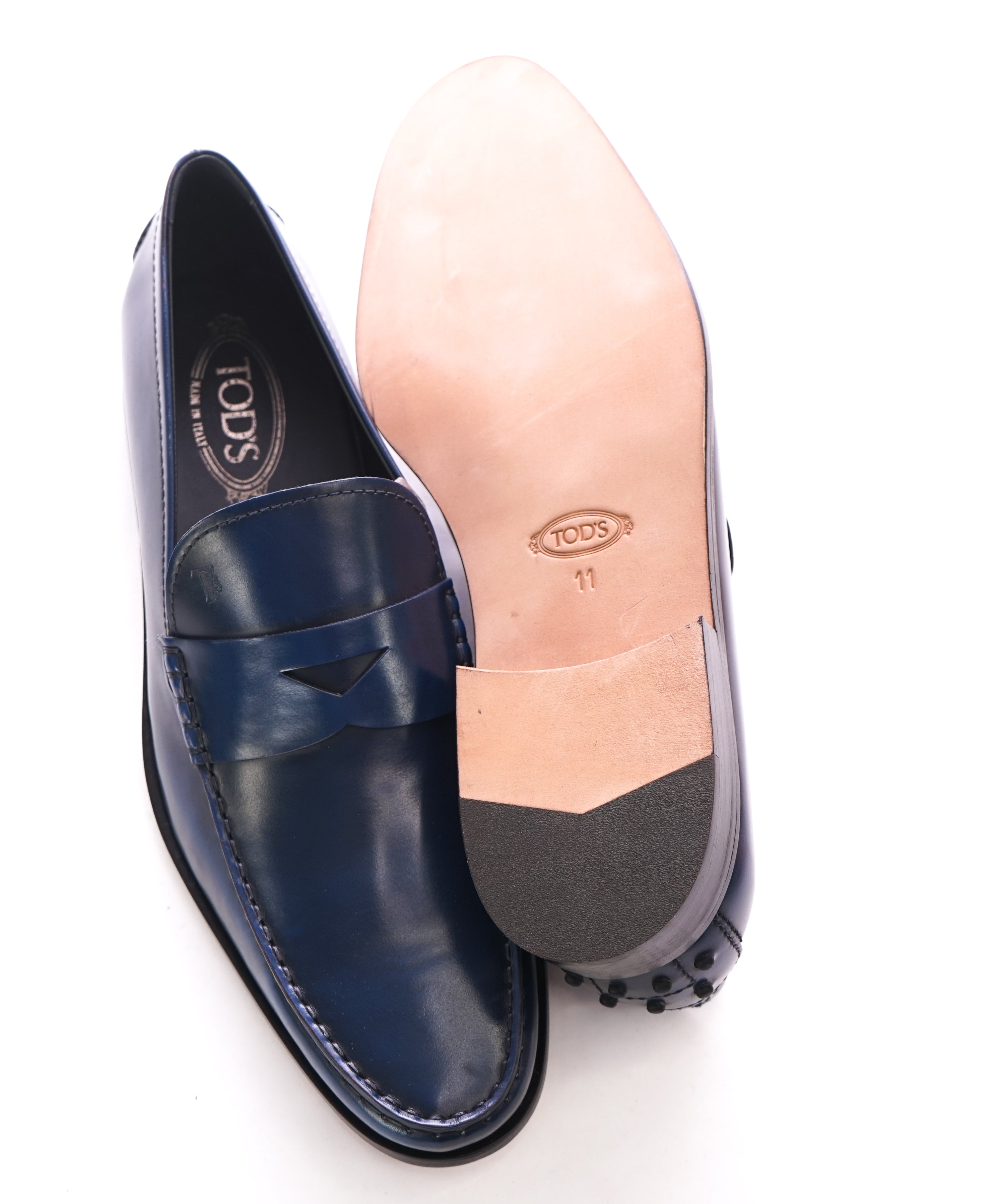 TOD’S - Blue Leather Penny Loafers “Boston Devon” Leather Sole - 12US