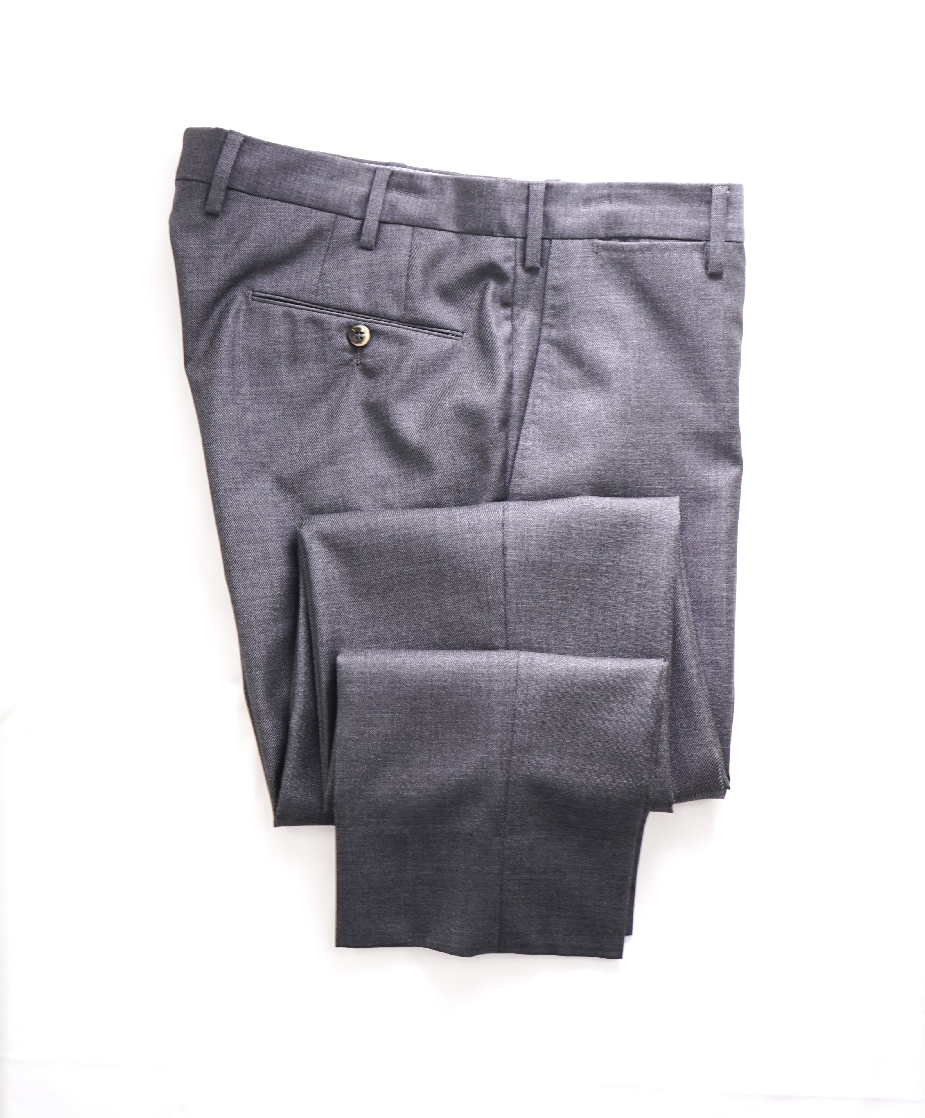 PT01 - Premium Fabric & Construction Gray Wool Dress Pants MOP Logo Buttons - 34W