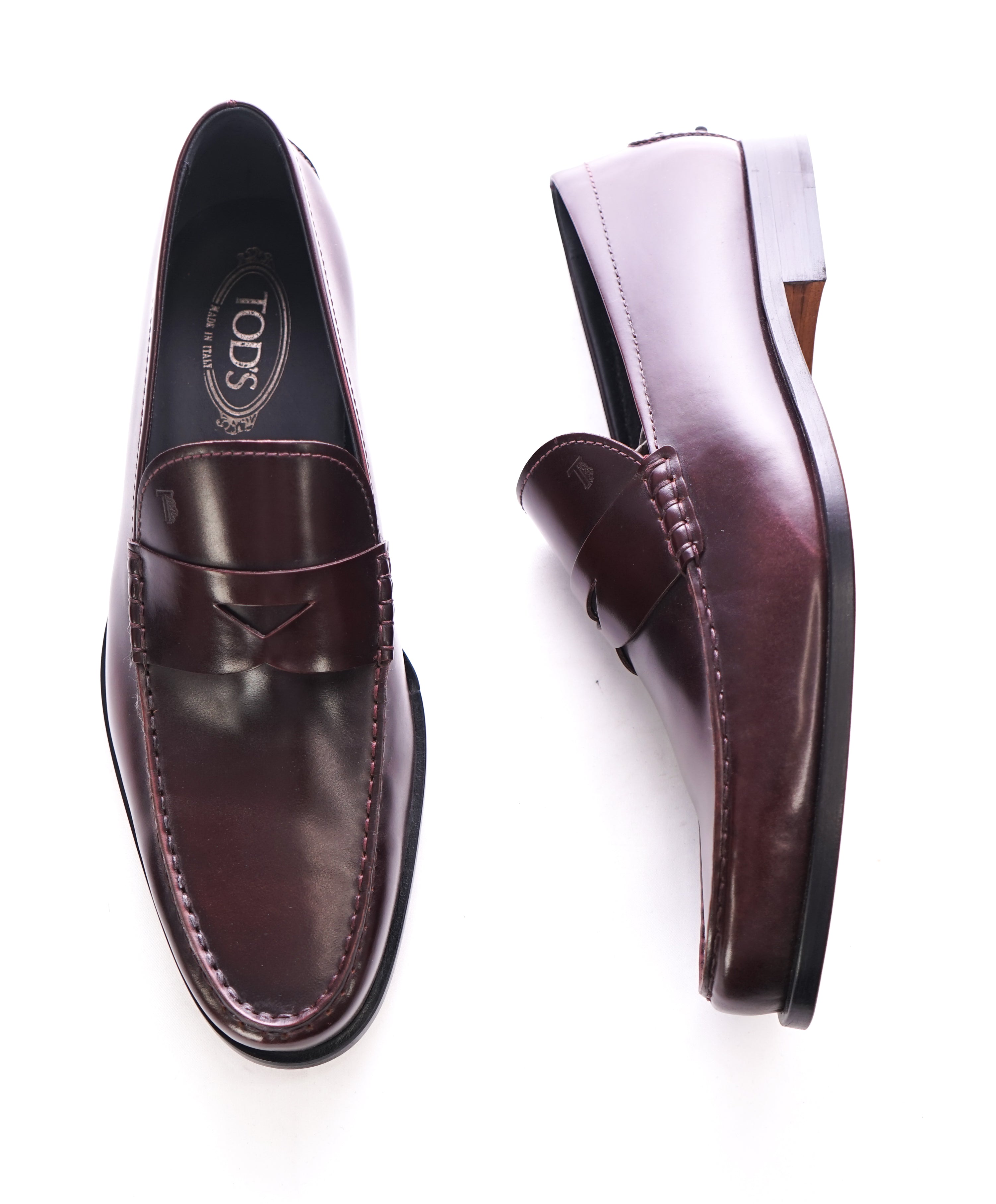 TOD’S - Burgundy Oxblood Penny Loafers “Boston /Devon” Leather Sole - 12US