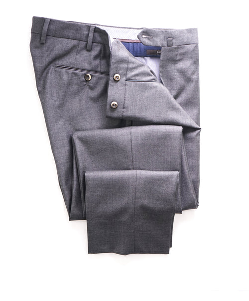 PT01 - Premium Fabric & Construction Gray Wool Dress Pants MOP Logo Buttons - 34W