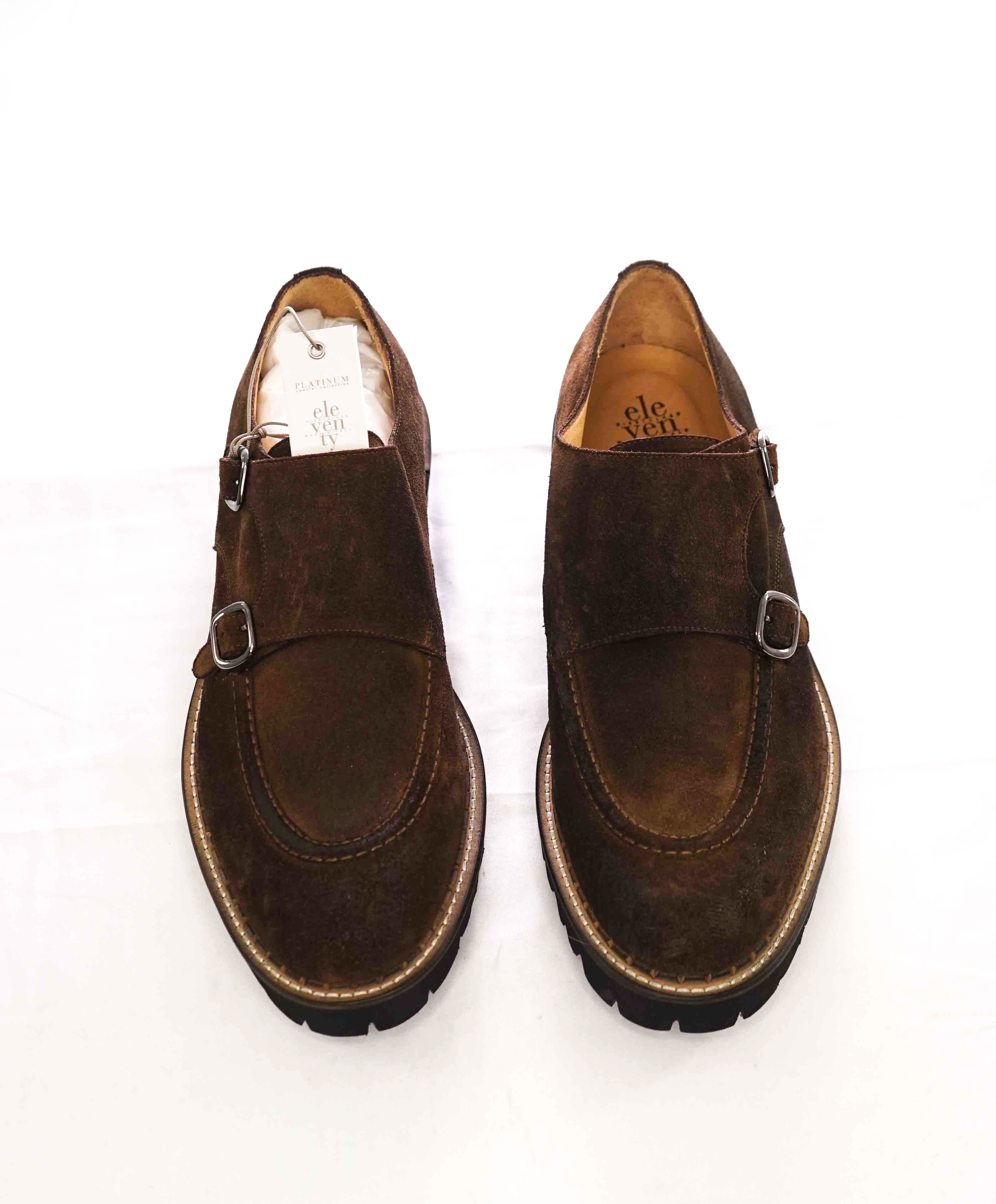 $795 ELEVENTY - Brown Monk Strap Loafers Distressed Brown Suede - 12 US (45EU)