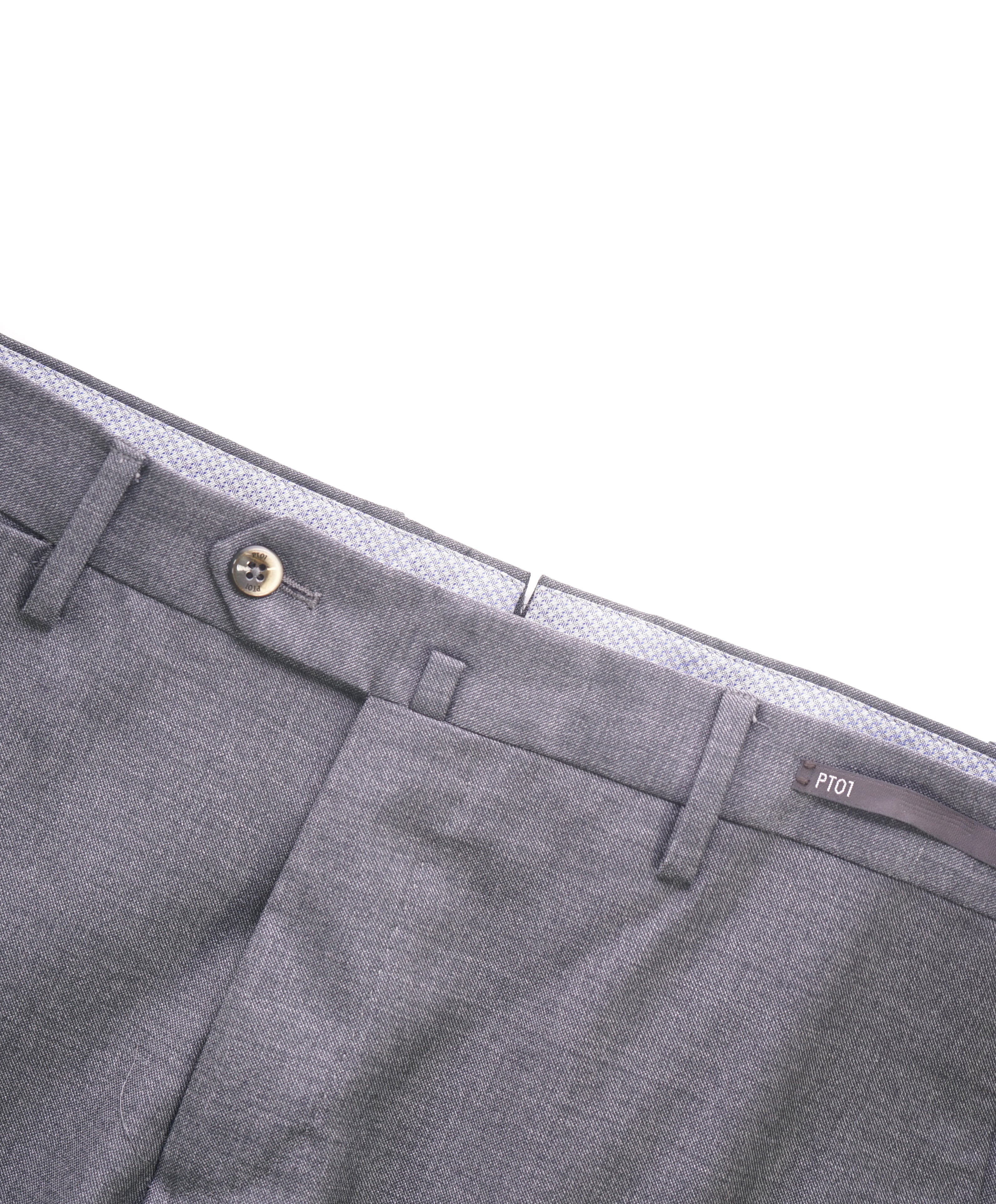 PT01 - Premium Fabric & Construction Gray Wool Dress Pants MOP Logo Buttons - 34W