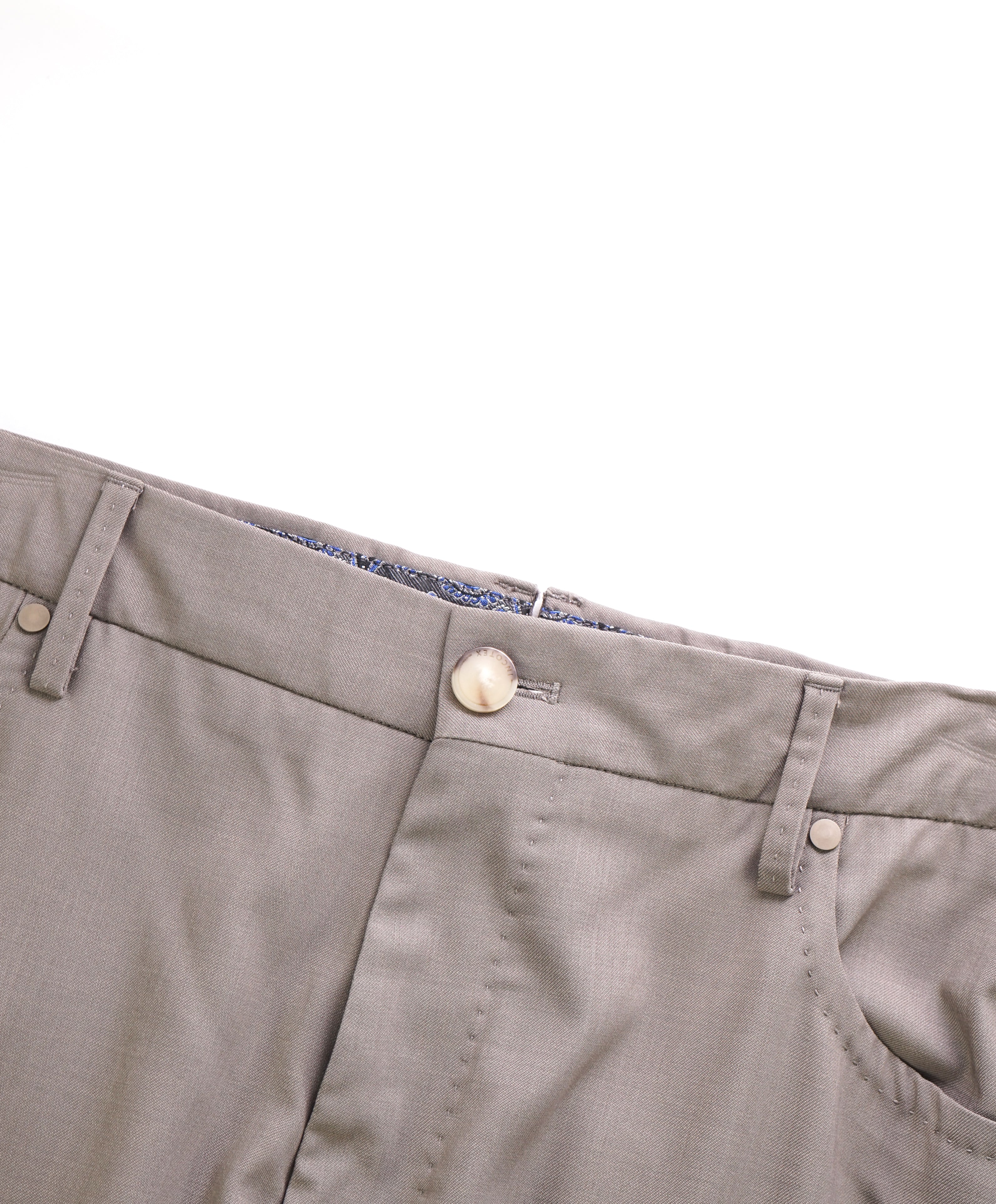 INCOTEX - "Modern Fit" Leather Logo Tag 5-Pocket Wool Taupe Pants - 38W