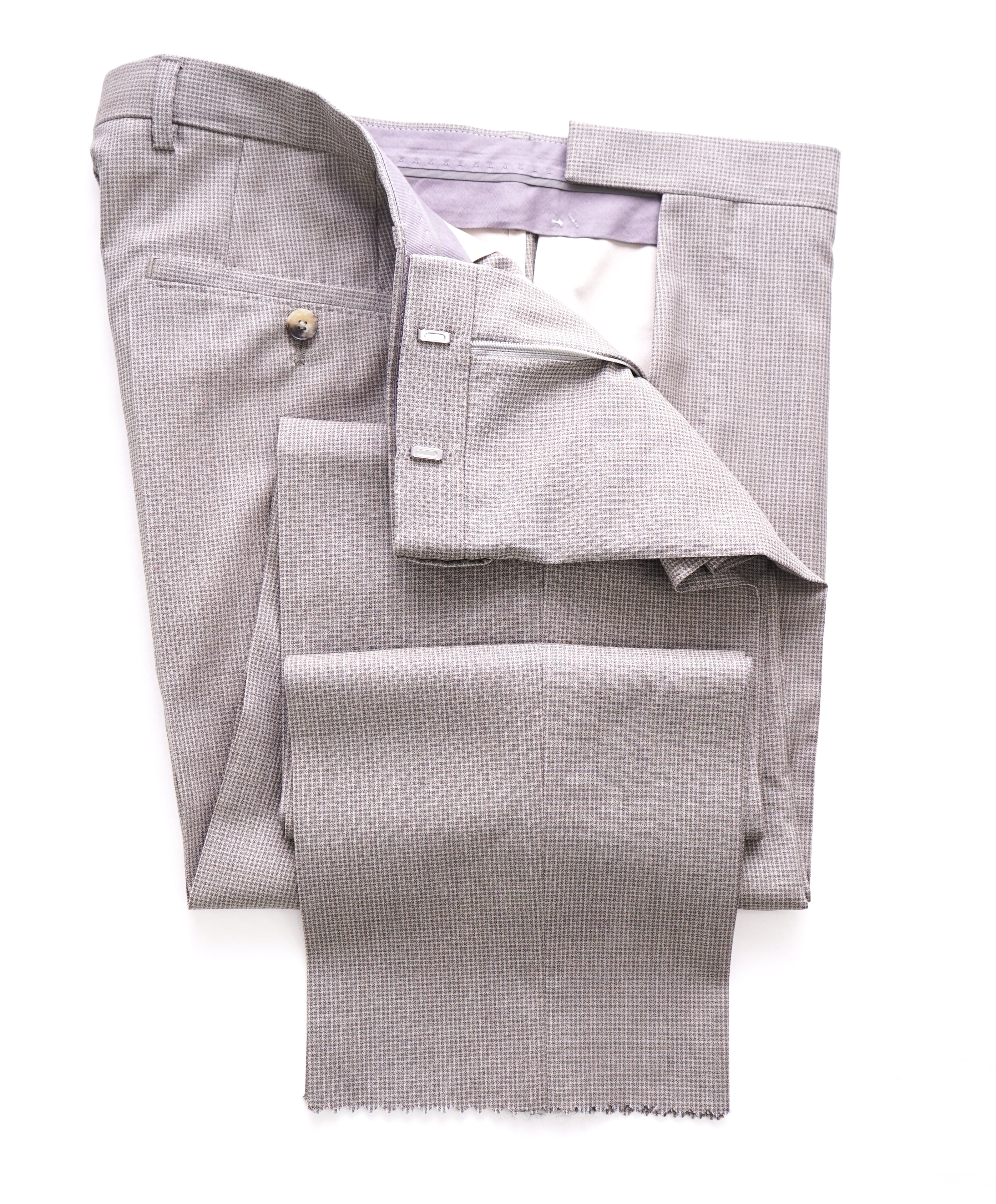 HUGO BOSS - Gray Micro Check “Johnstons2/Lenon” Flat Front Dress Pants - 33W