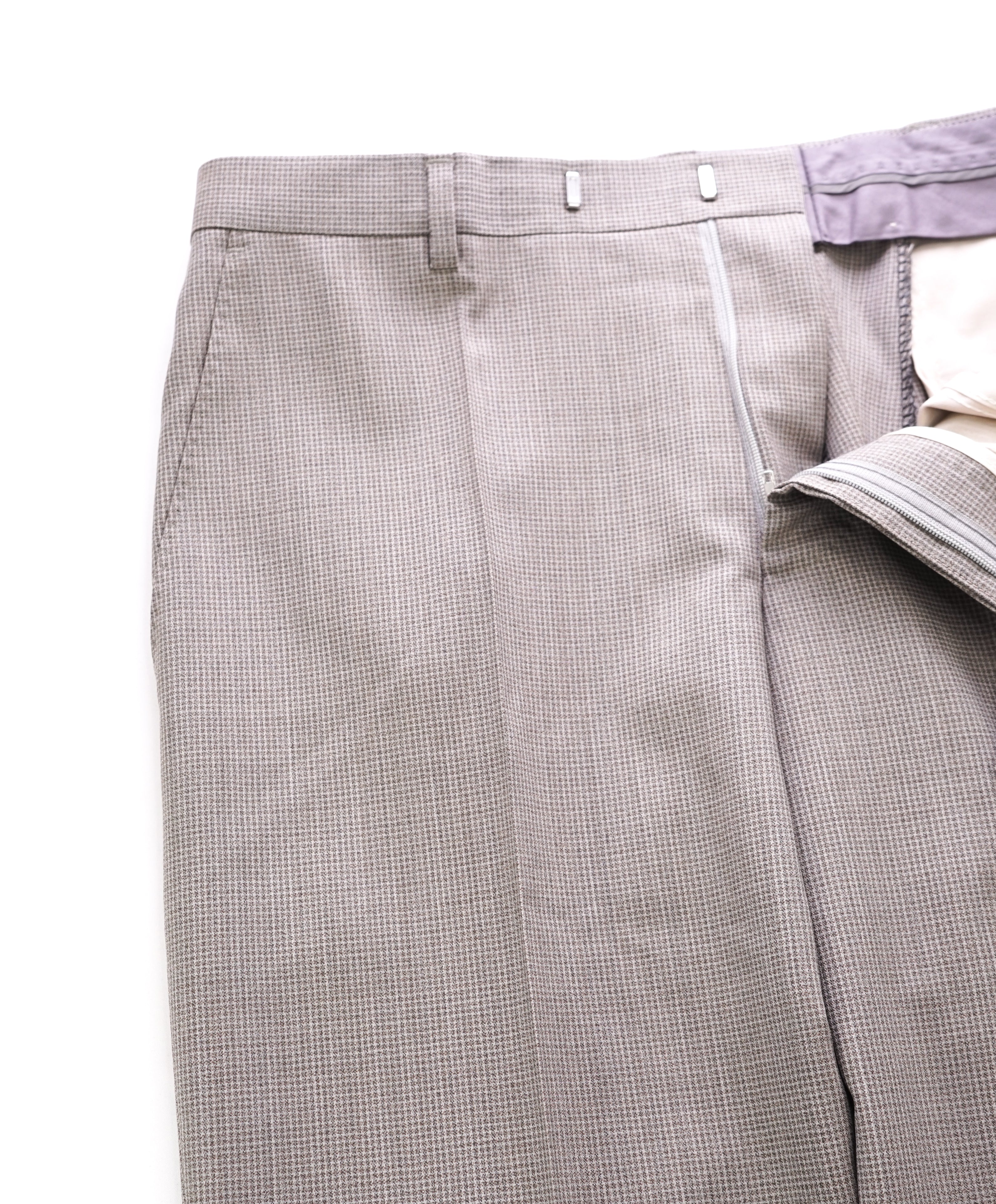 HUGO BOSS - Gray Micro Check “Johnstons2/Lenon” Flat Front Dress Pants - 33W