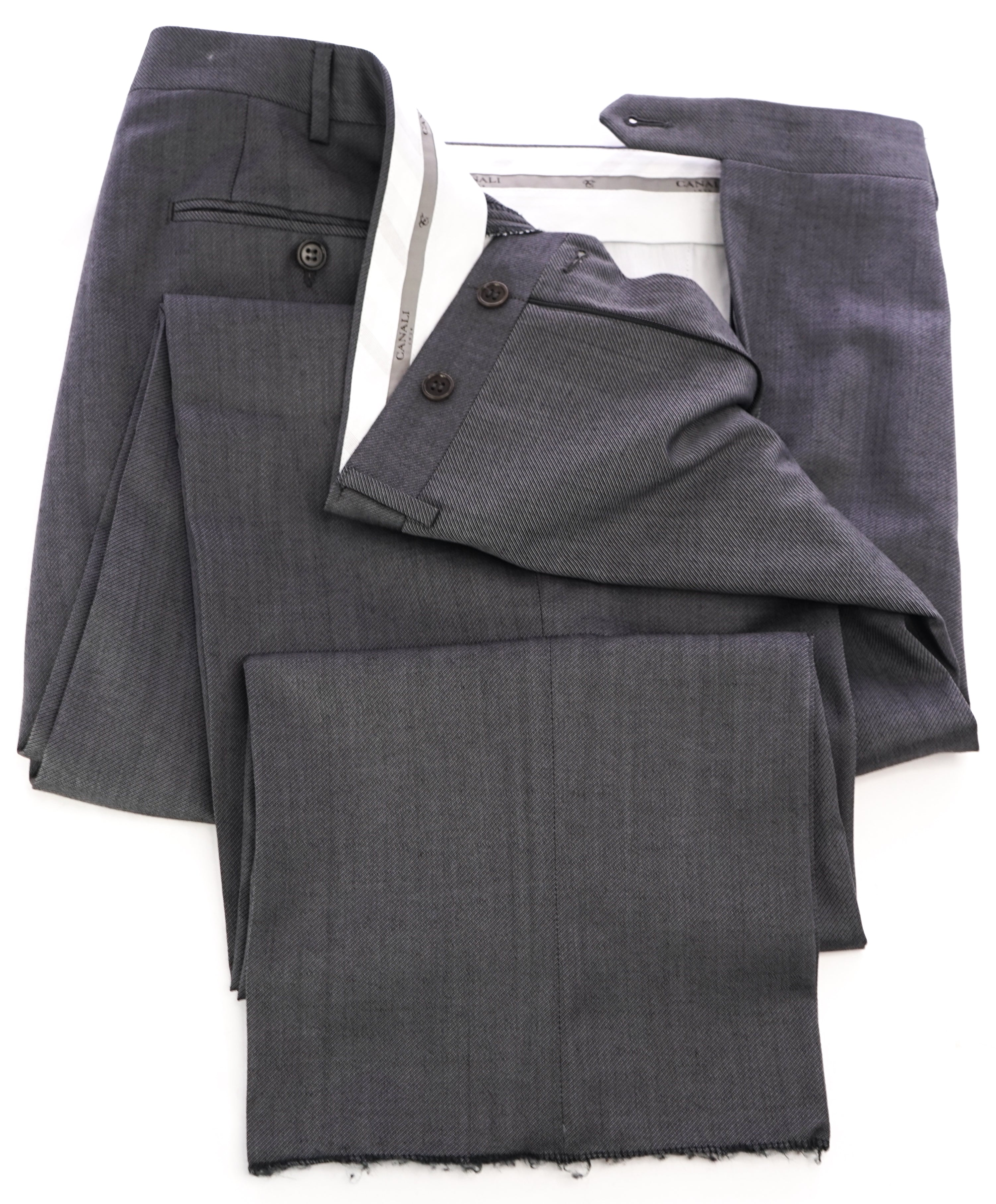 CANALI - Wool Gray Shades Twill Weave Flat Front Dress Pants - 45W