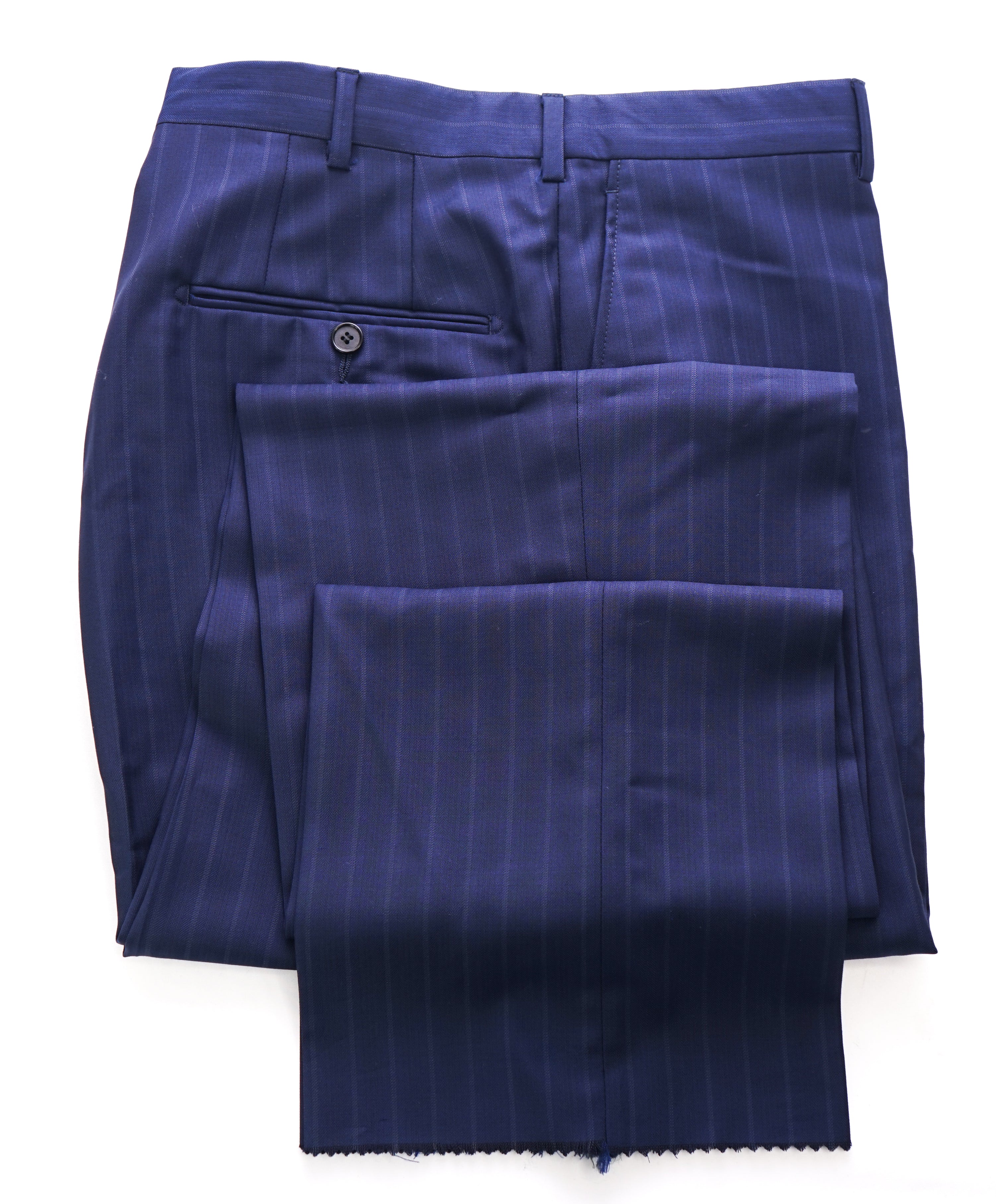 HICKEY FREEMAN - Wool "TRAVELER" Tonal Blue Stripe Flat Front Dress Pants - 37W