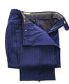 HICKEY FREEMAN - Wool "TRAVELER" Tonal Blue Stripe Flat Front Dress Pants - 37W