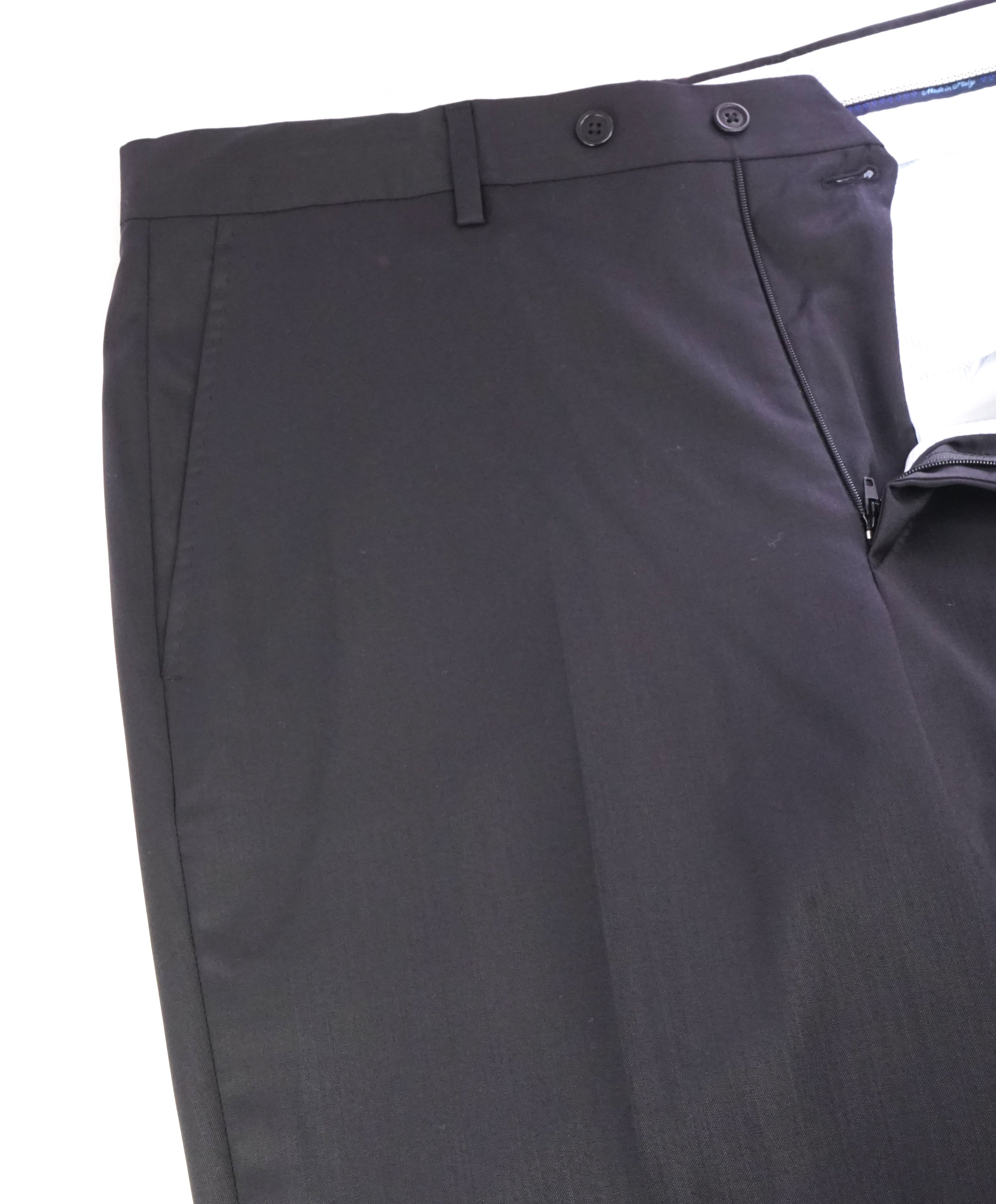 SAKS FIFTH AVE - Black Wool & Silk MADE IN ITALY Flat Front Dress Pants-  32W