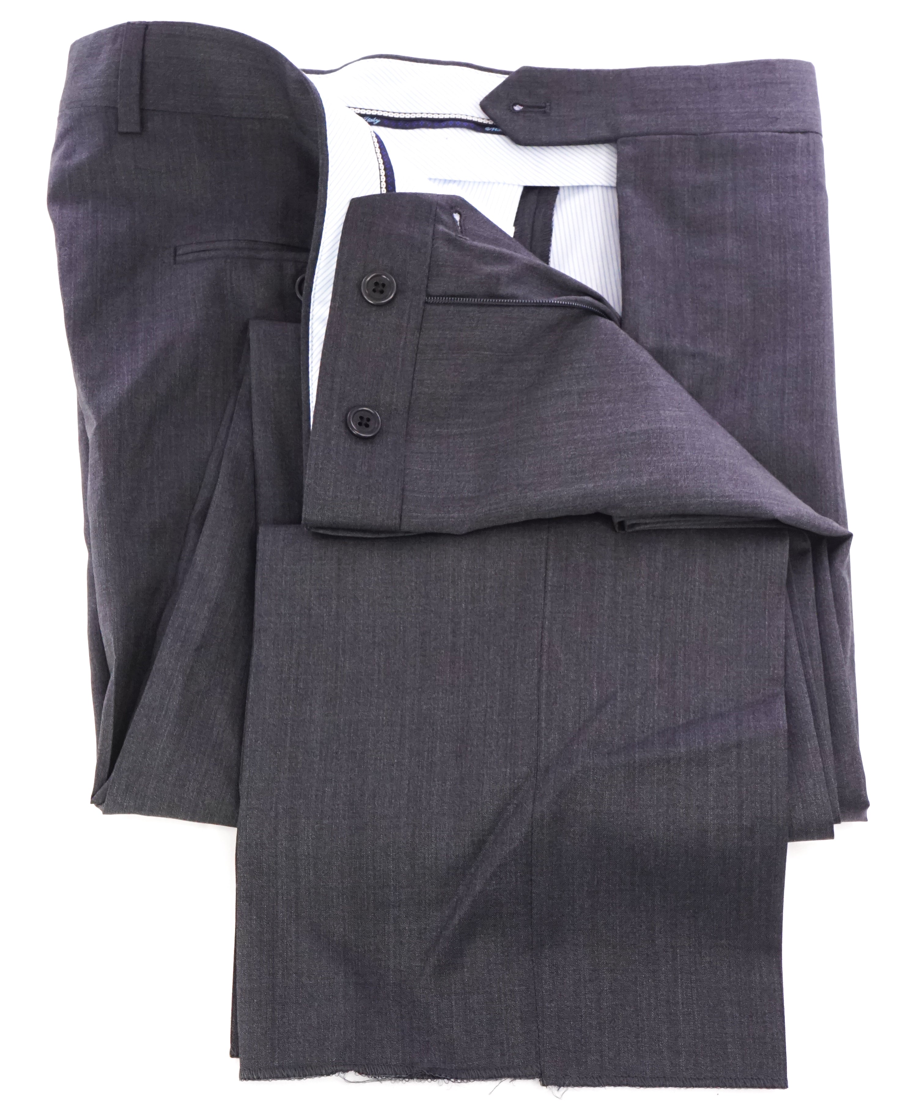 SAKS FIFTH AVE -Charcoal Wool & Silk MADE IN ITALY Flat Front Dress Pants -  36W