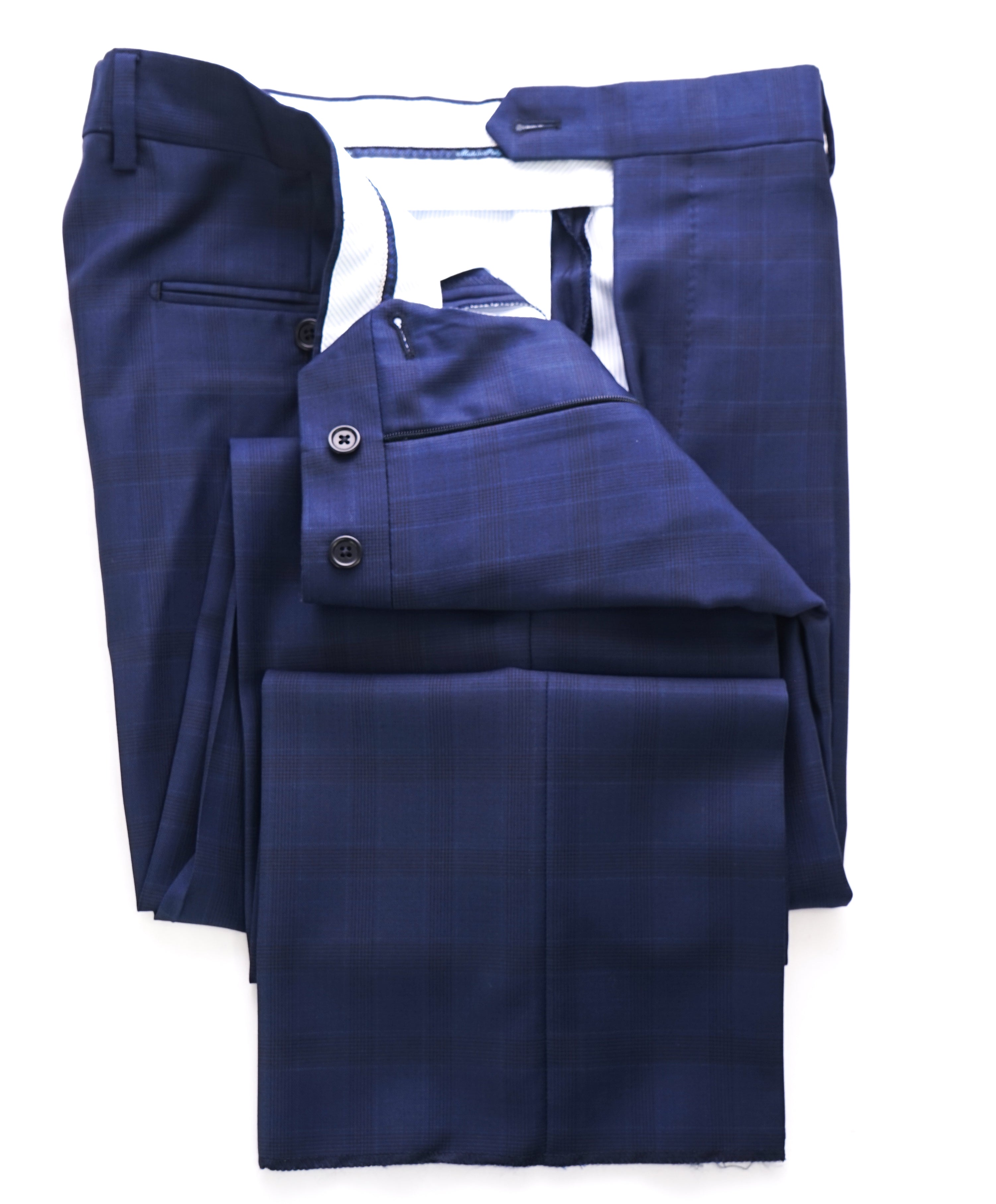 SAKS FIFTH AVE - Blue Glen Plaid Check MADE IN ITALY Flat Front Dress Pants - 34W