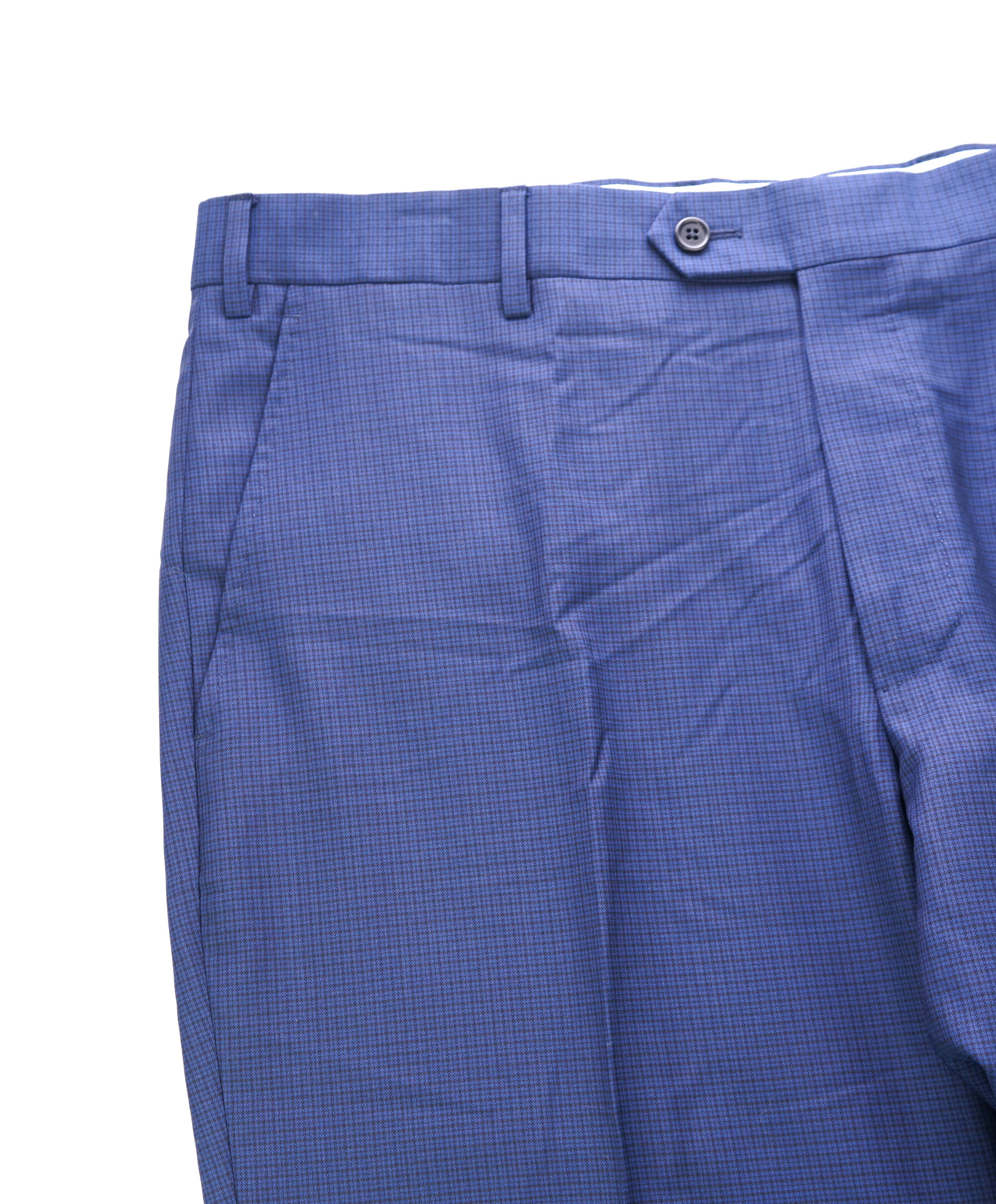 SAKS FIFTH AVE - Medium Blue Micro Check Flat Front Dress Pants - 38W