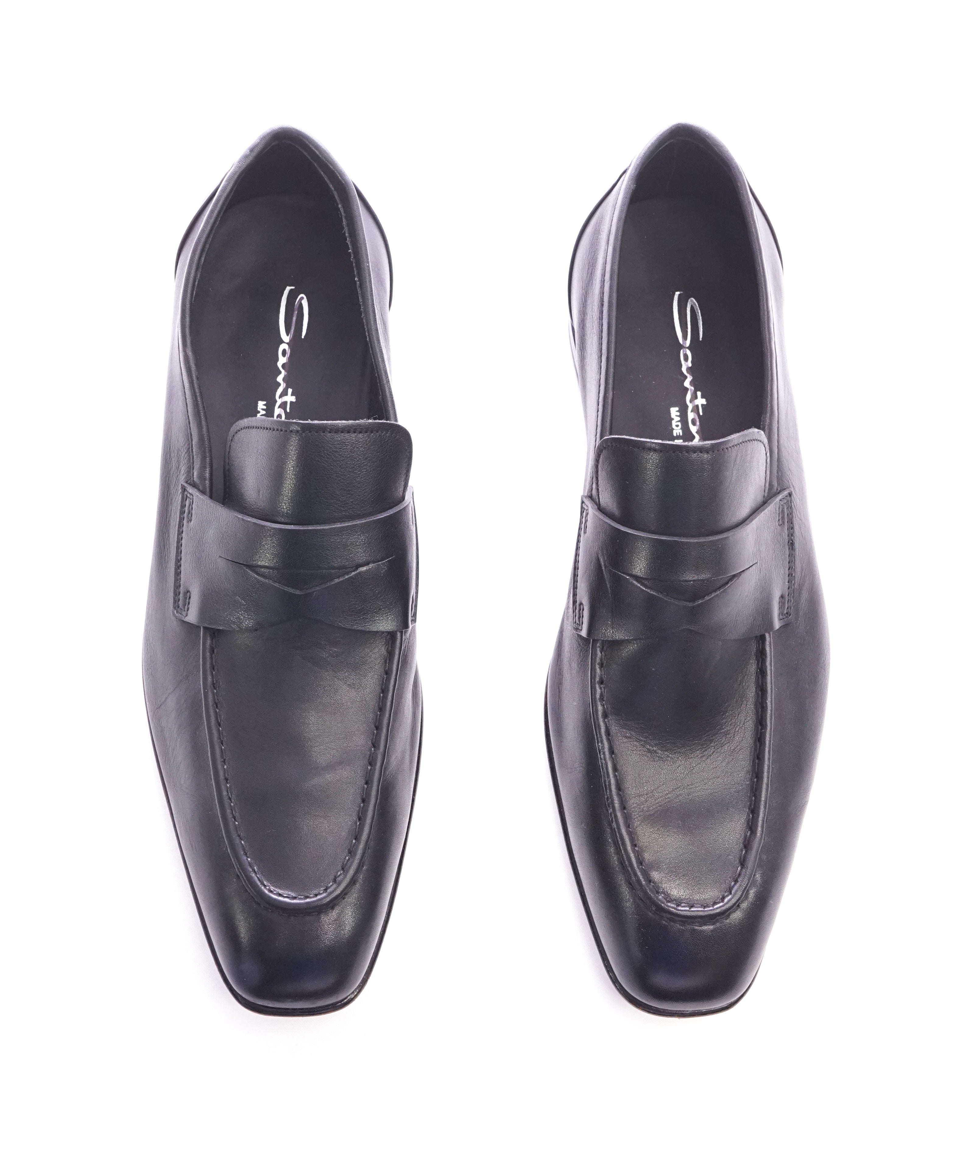 SANTONI - "Made In Italy" Black Round Toe Penny Loafers - 8