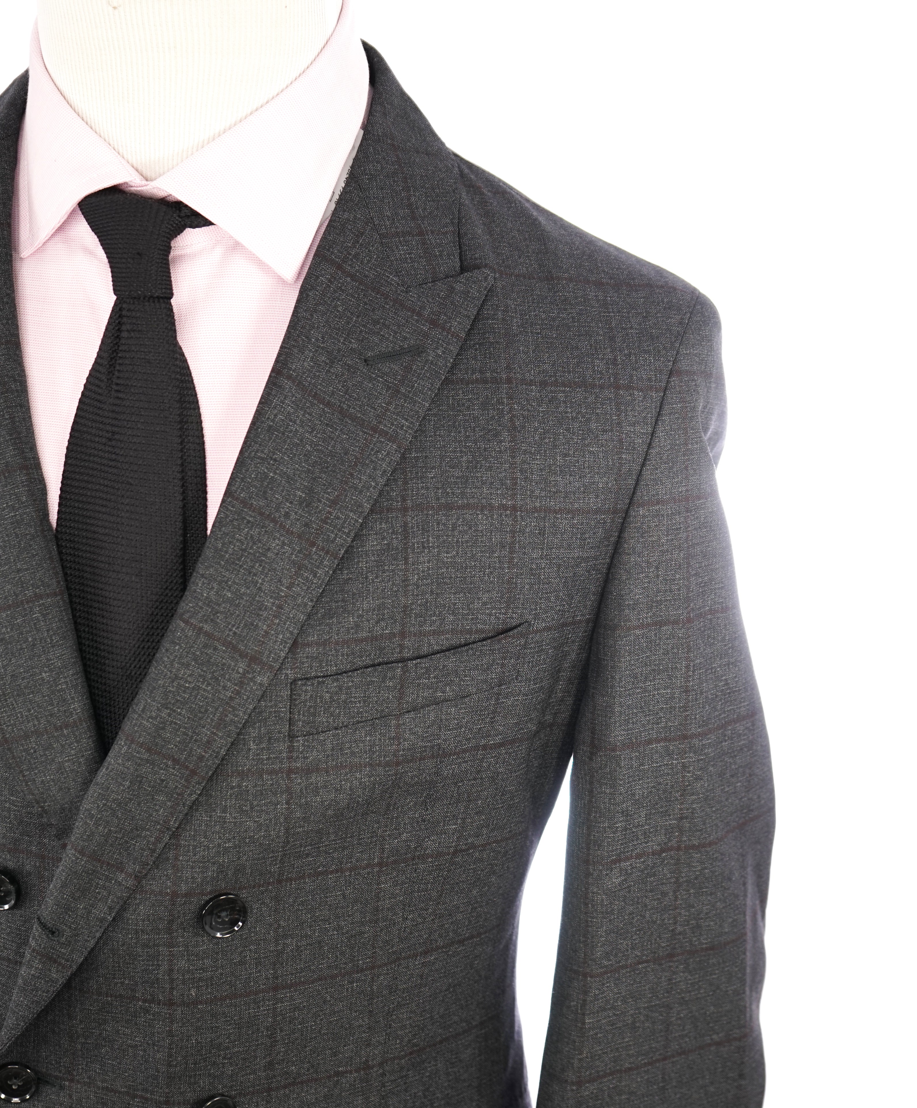 HUGO BOSS - "TAILORED" Burgundy Check Double Breasted Unstructured Suit - 40R