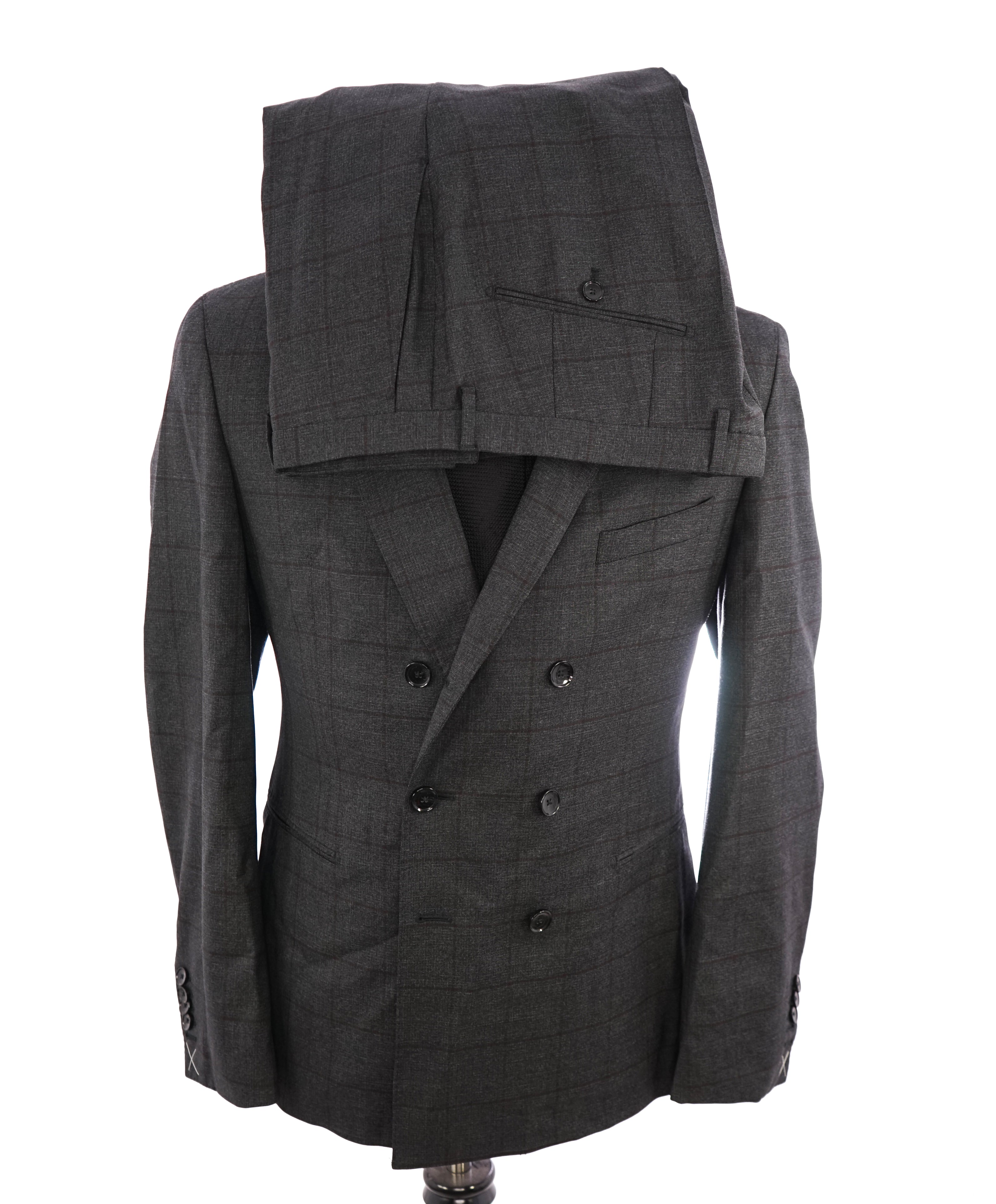 HUGO BOSS - "TAILORED" Burgundy Check Double Breasted Unstructured Suit - 40R