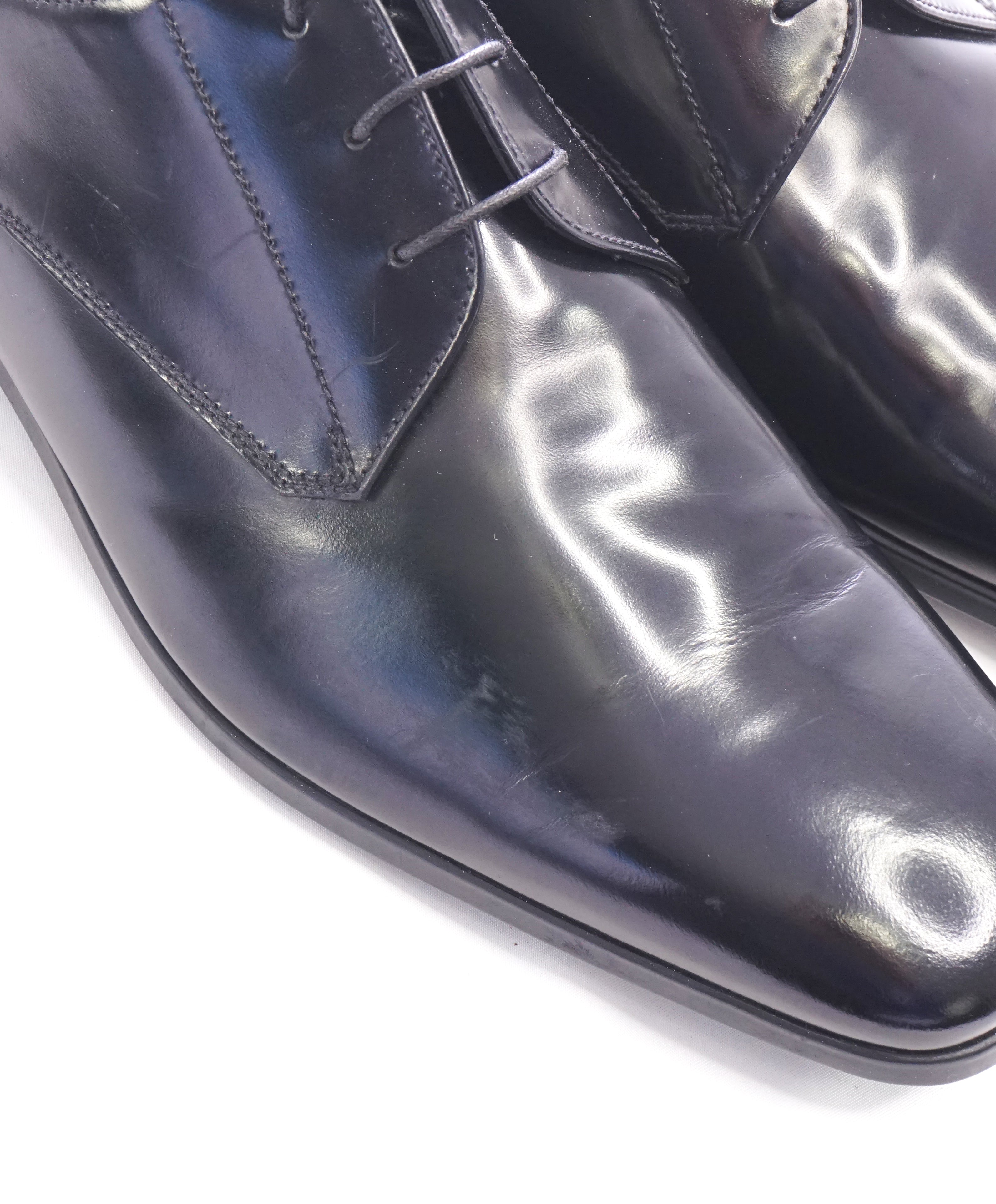 PRADA - Patent Leather Cap Toe Spazzolato Oxfords With Rubber Sole - 10