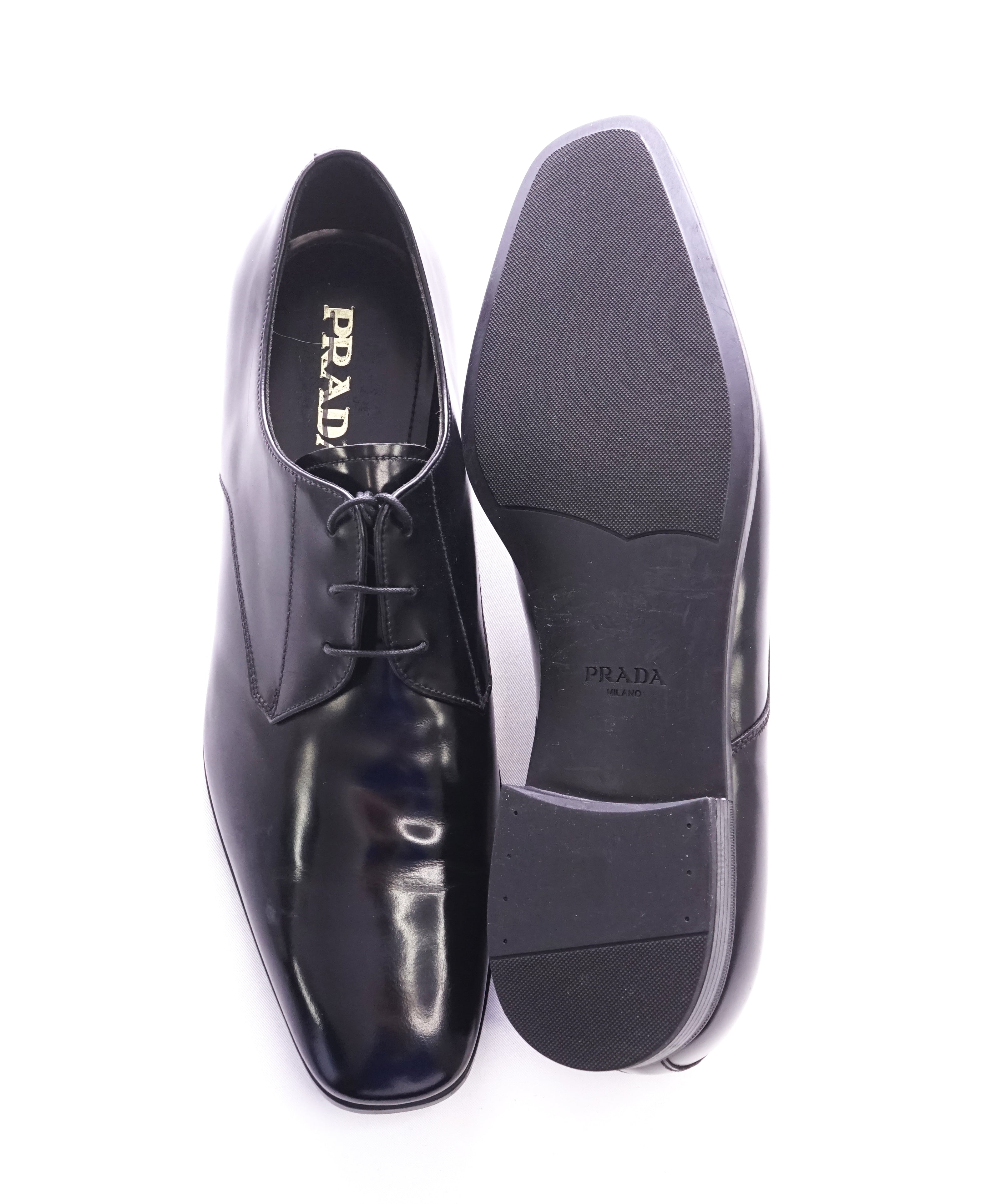 PRADA - Patent Leather Cap Toe Spazzolato Oxfords With Rubber Sole - 10