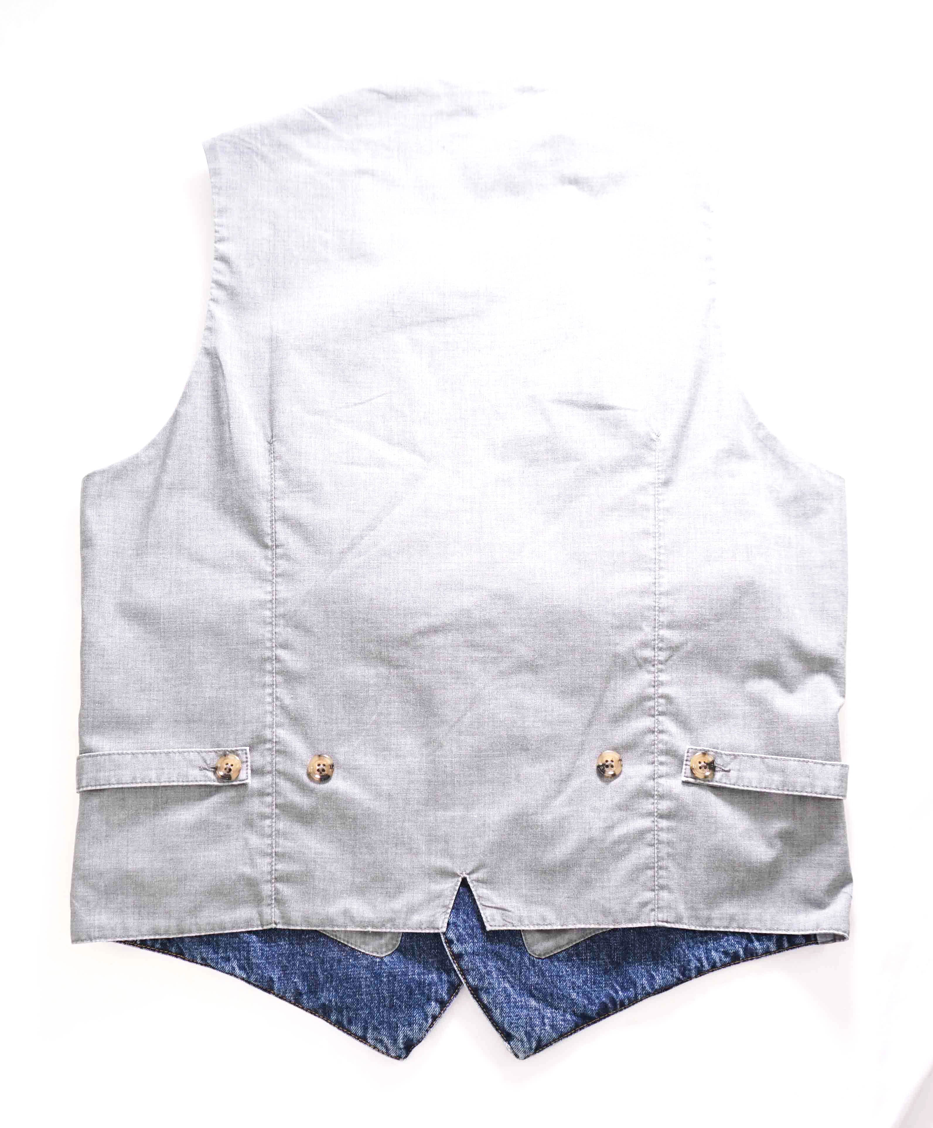 $445 ELEVENTY - *DENIM* Blue Cotton Horn Style Waistcoat Vest - 40R (M)