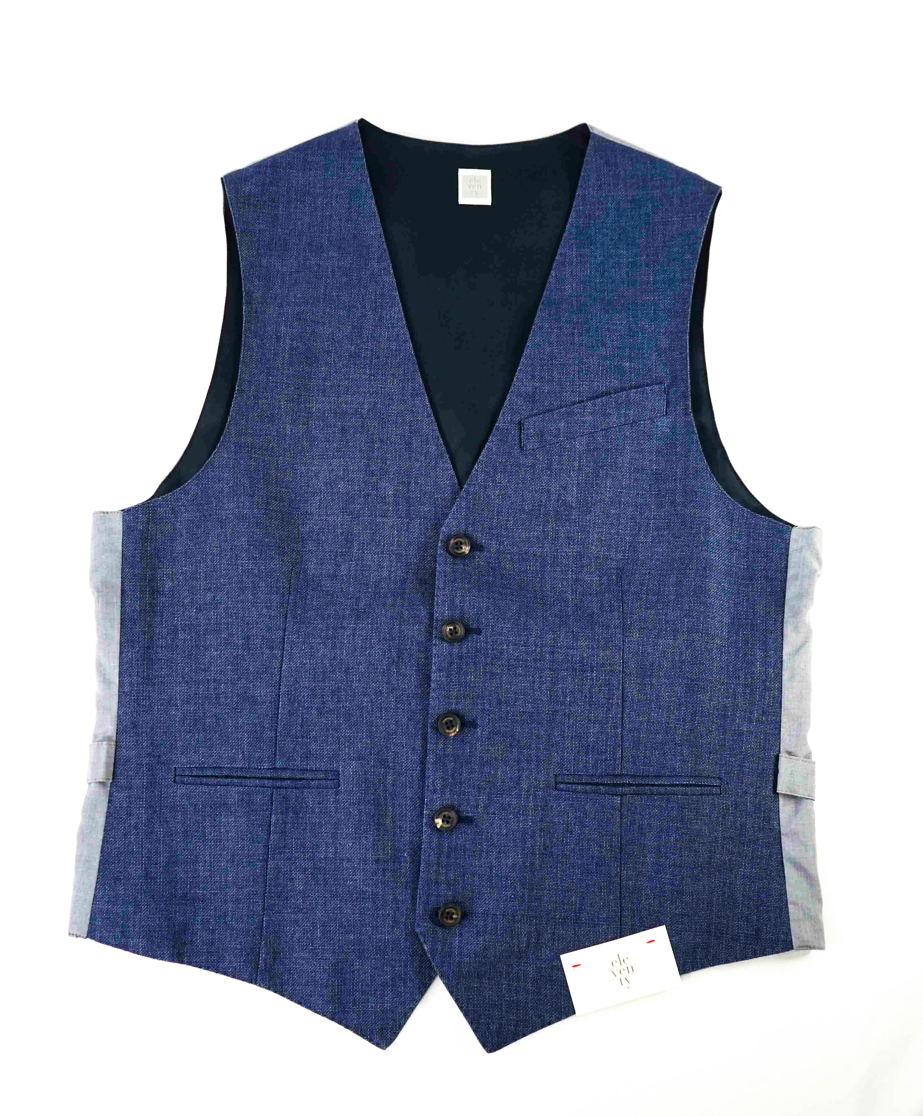 $475 ELEVENTY - *COTTON / LINEN* Royal Blue Textured Weave Waistcoat Vest - 40R