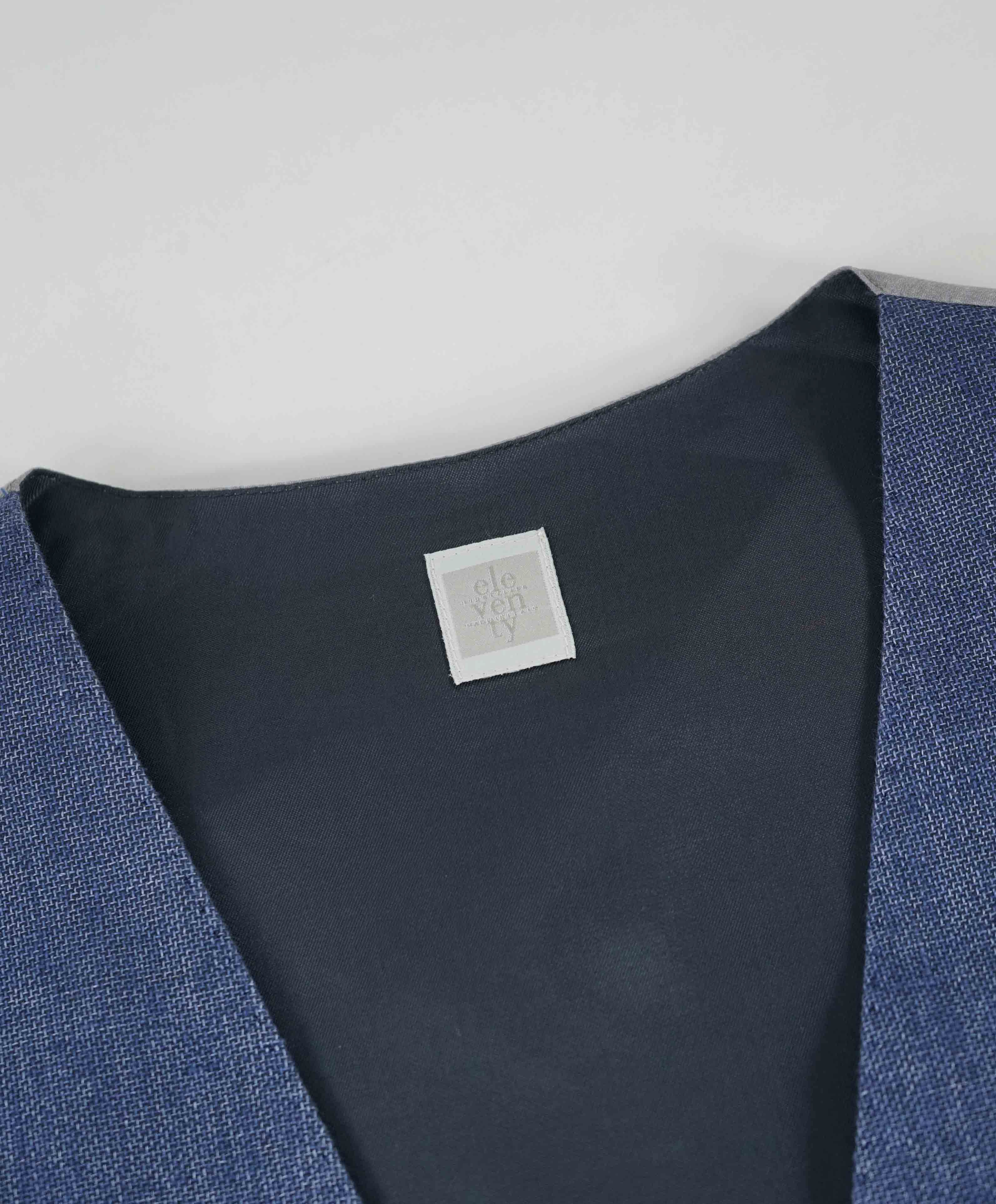 $475 ELEVENTY - *COTTON / LINEN* Royal Blue Textured Weave Waistcoat Vest - 40R