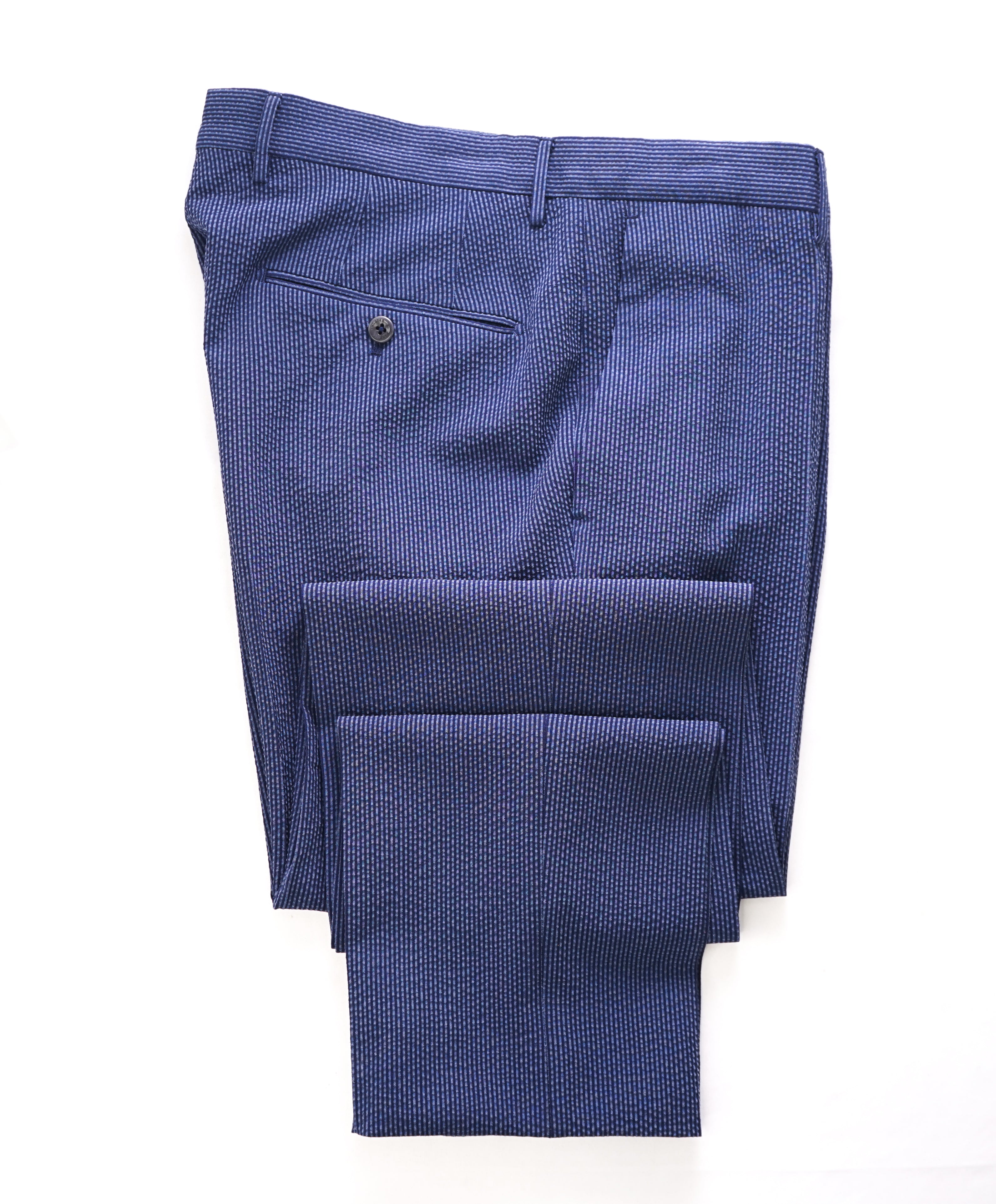 INCOTEX - "Modern Fit" Pattern M Seersucker Blue Cotton Dress Pants  -  32W