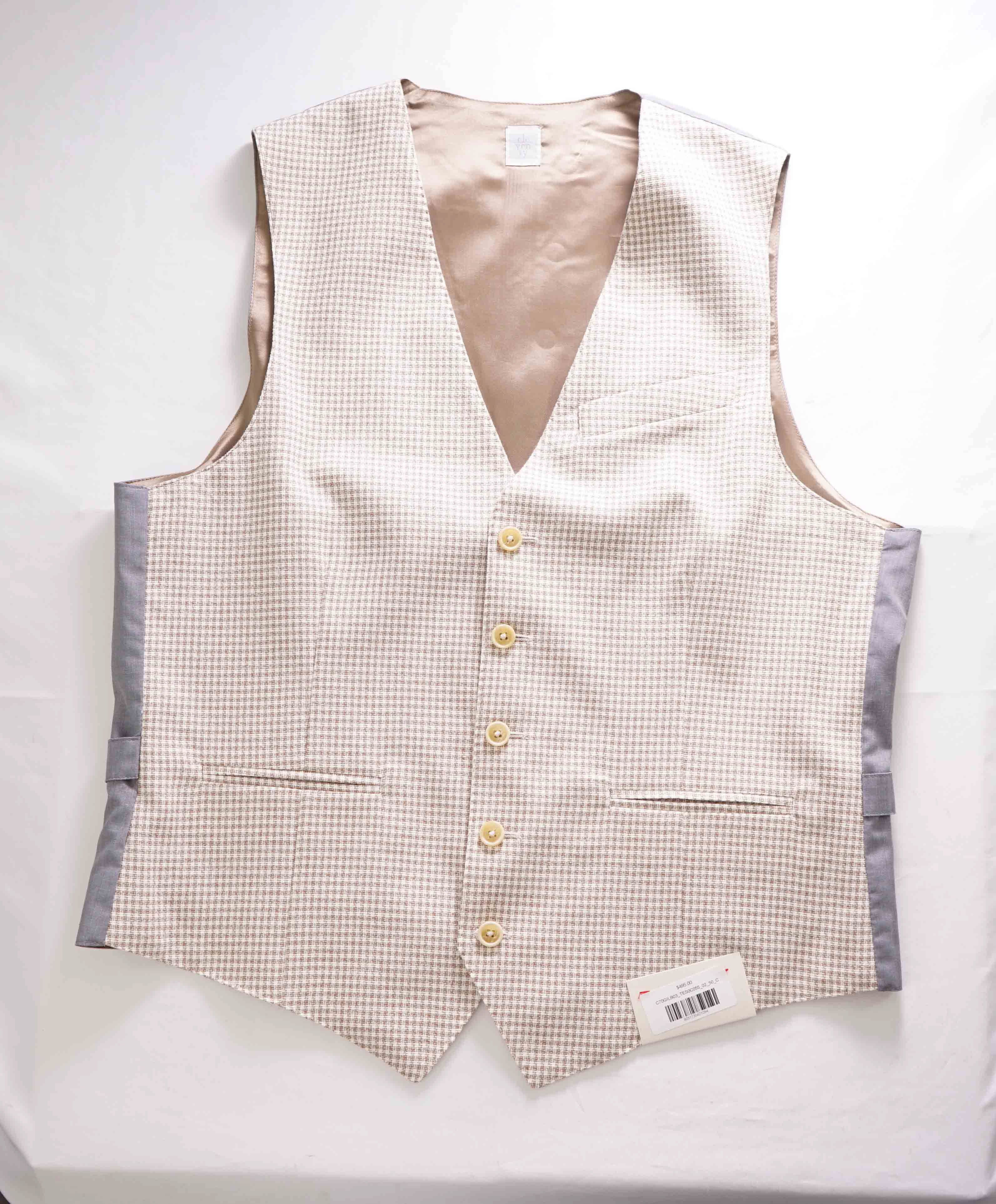 $495 ELEVENTY - *COTTON* Neutral Ivory Houndstooth Waistcoat Vest - 40R