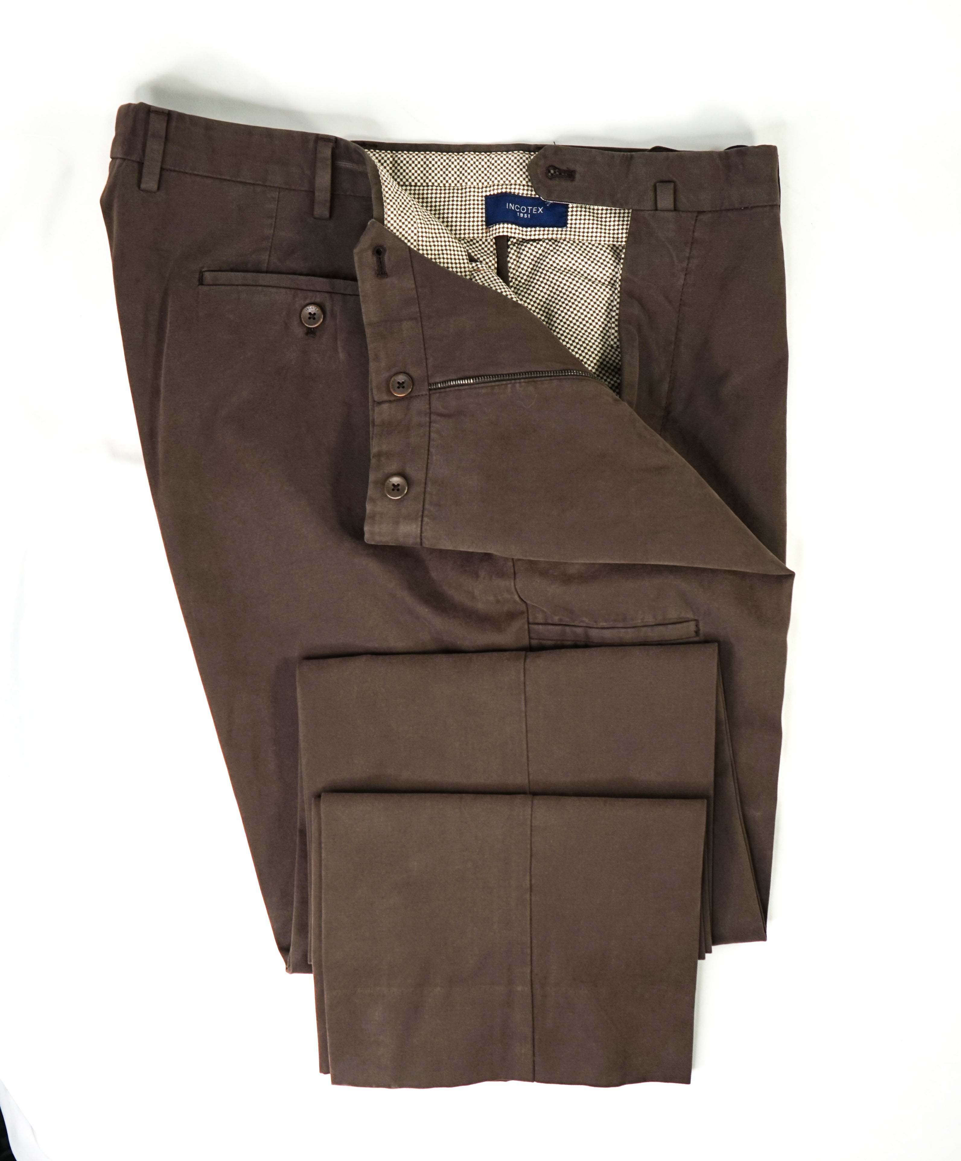 INCOTEX - "SOFT TOUCH COTTON" Distressed Brown Premium Pants - 40W