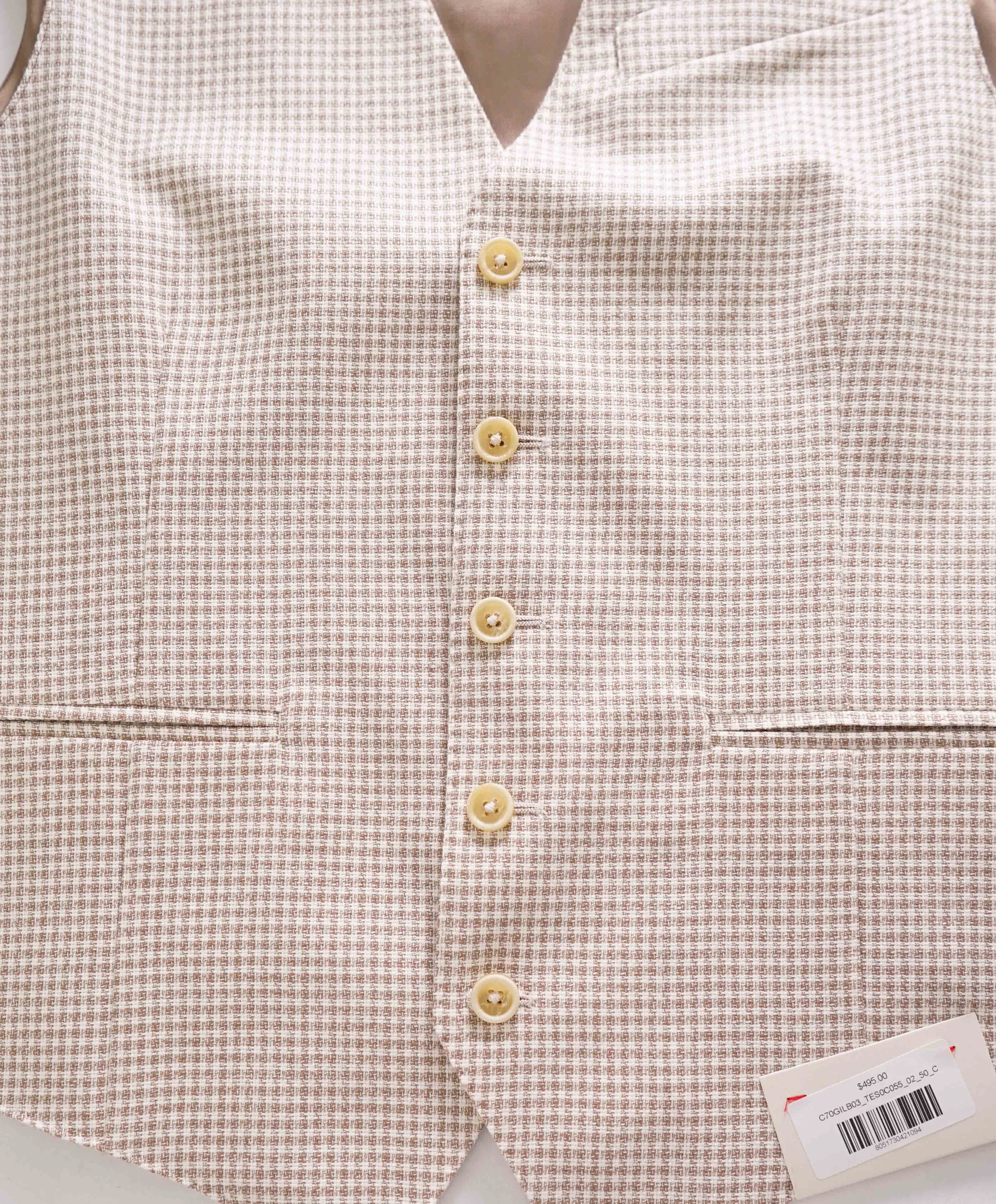 $495 ELEVENTY - *COTTON* Neutral Ivory Houndstooth Waistcoat Vest - 40R